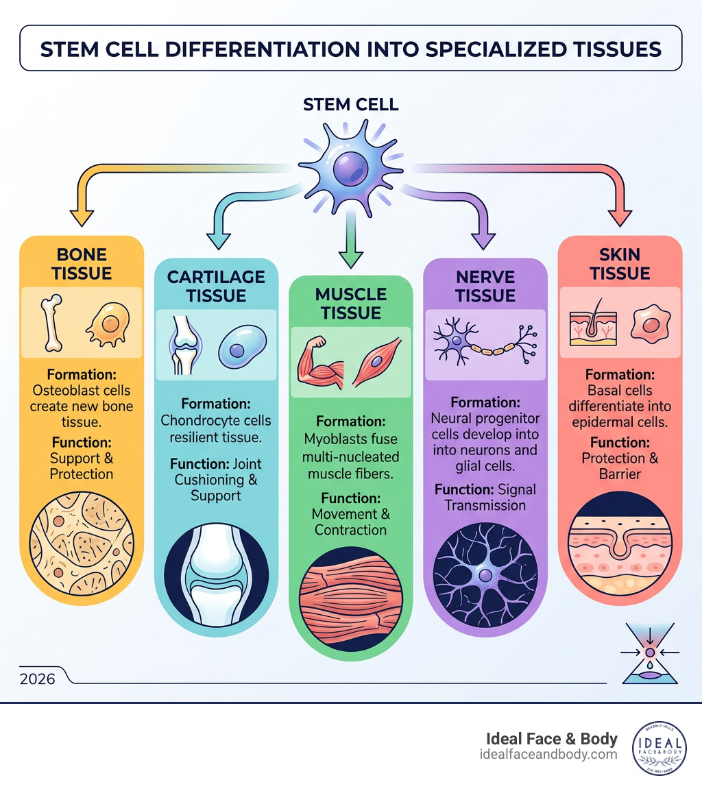 Stem cell differentiation into specialized tissues: bone, cartilage, muscle, nerve, and skin - stem cell injection Stem cell differentiation into specialized tissues: bone, cartilage, muscle, nerve, and skin - stem cell injection