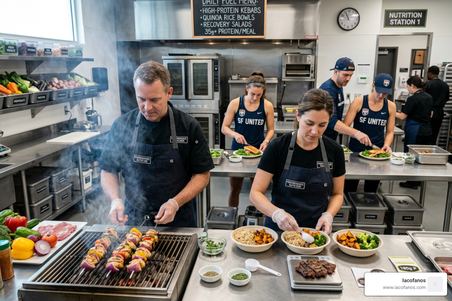Professional athlete meal preparation in a clean, high-performance kitchen setting - athlete diet catering Charlotte