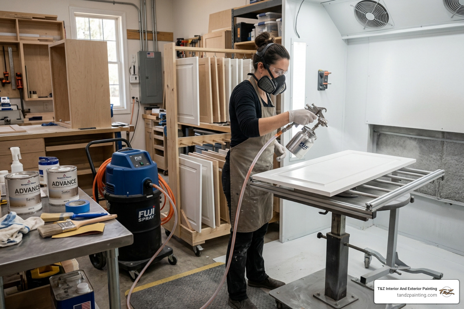 Professional spray equipment used by cabinet painters - cabinet painters near me