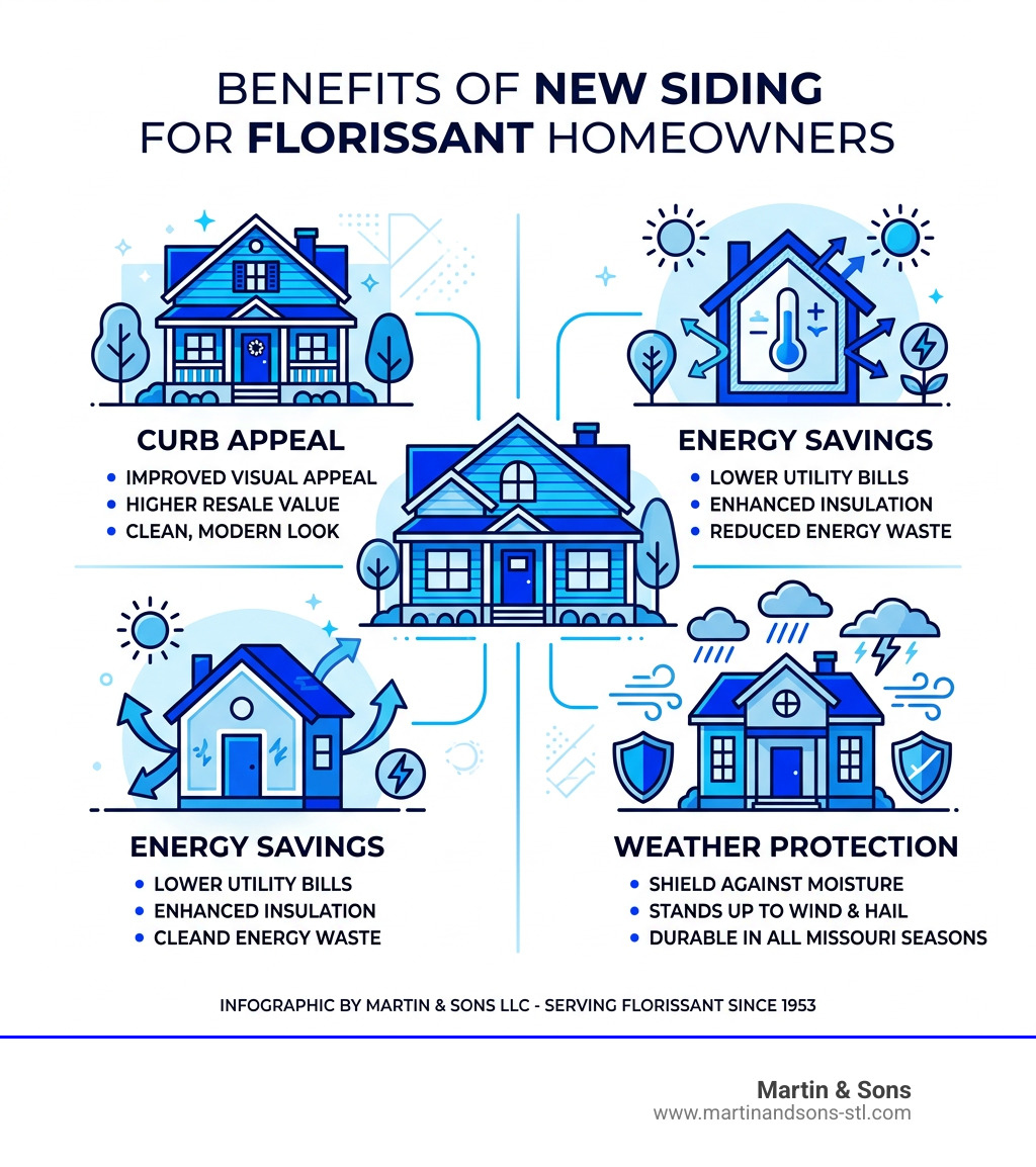 Benefits of new siding installation for Florissant homeowners: curb appeal, energy savings, weather protection - house Benefits of new siding installation for Florissant homeowners: curb appeal, energy savings, weather protection - house