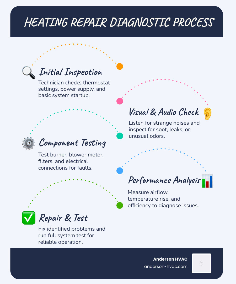Infographic showing steps in the heating repair diagnostic process for Clinton UT homeowners - heating repair in clinton ut