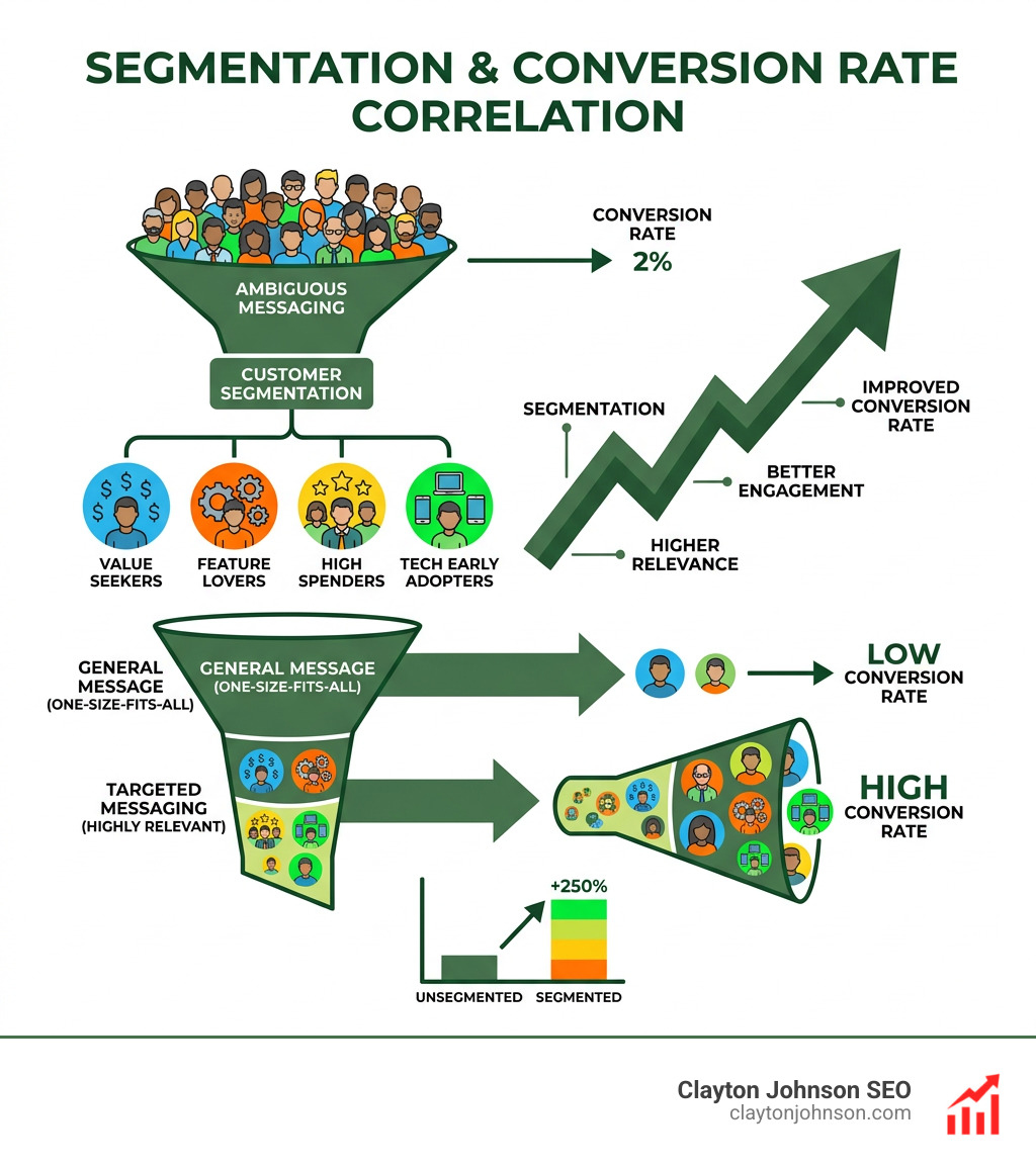 Infographic showing the correlation between segmentation and conversion rate increases - sales customer segmentation
