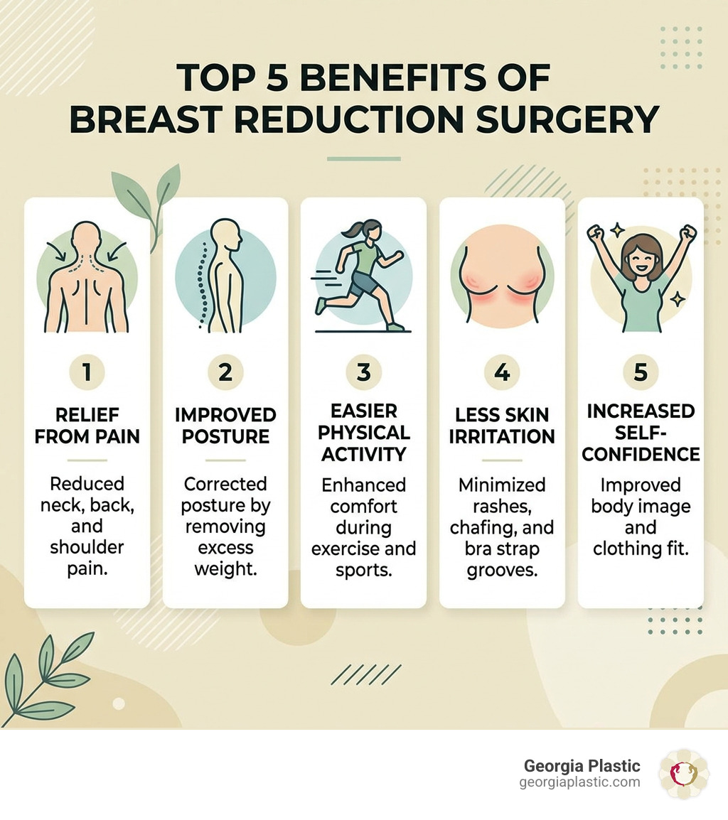 Top 5 benefits of breast reduction surgery infographic - breast reduction surgery infographic 