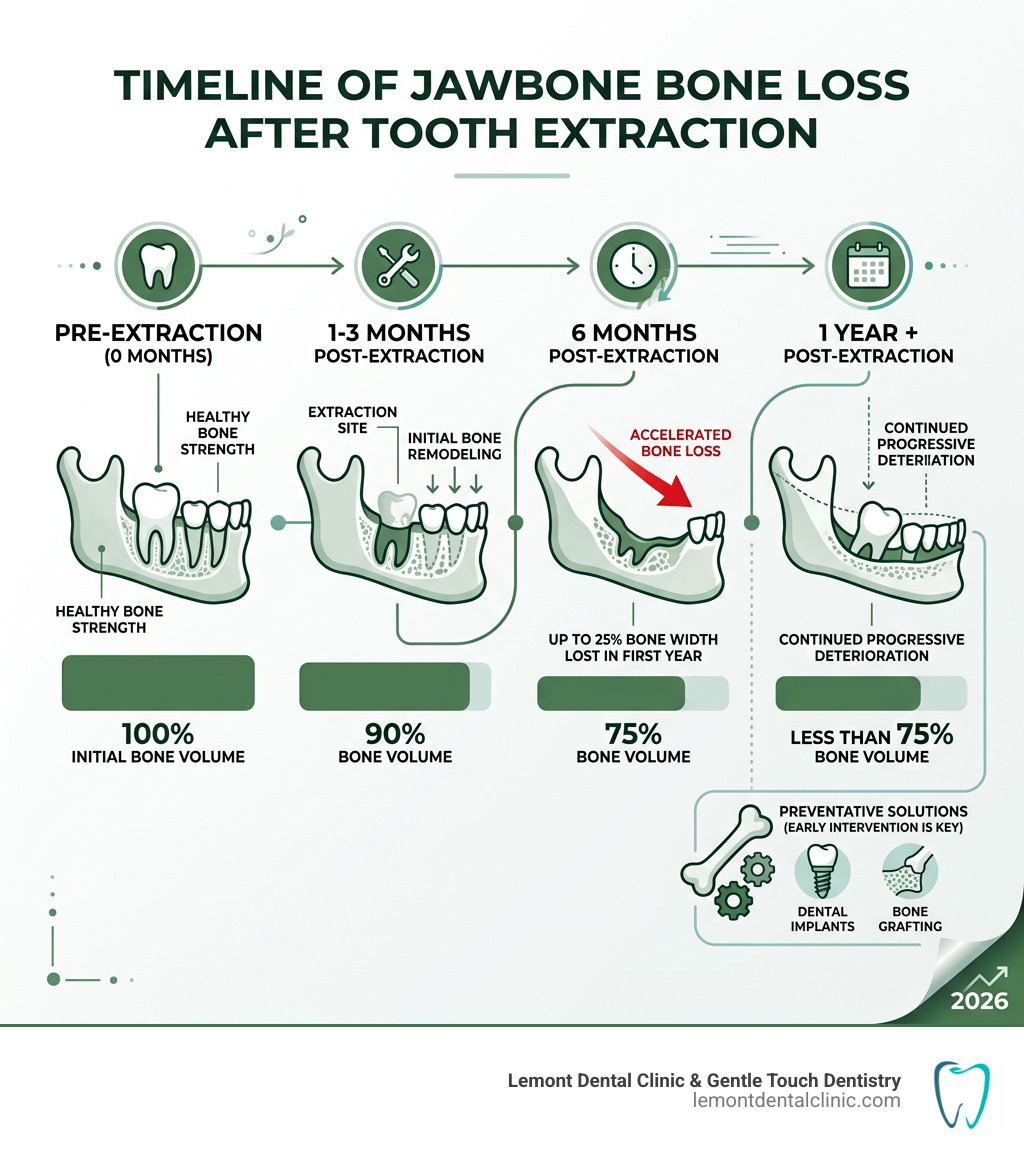 Timeline of jawbone bone loss after tooth extraction infographic - teeth bone loss infographic Timeline of jawbone bone loss after tooth extraction infographic - teeth bone loss infographic