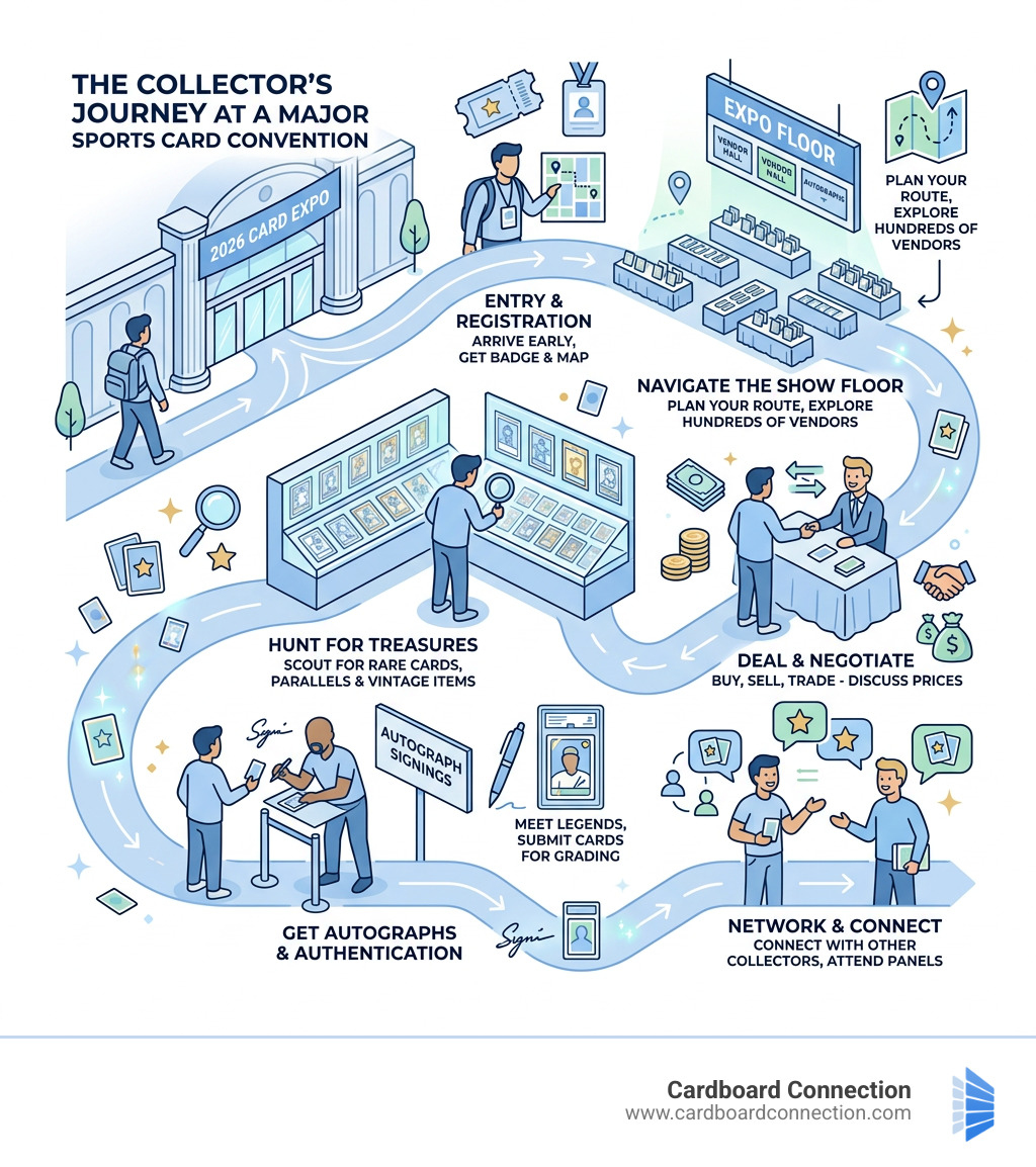 collector's journey at a major sports card convention infographic - sports card conventions infographic Upcoming Card Conventions You Can't Miss in 2026 2