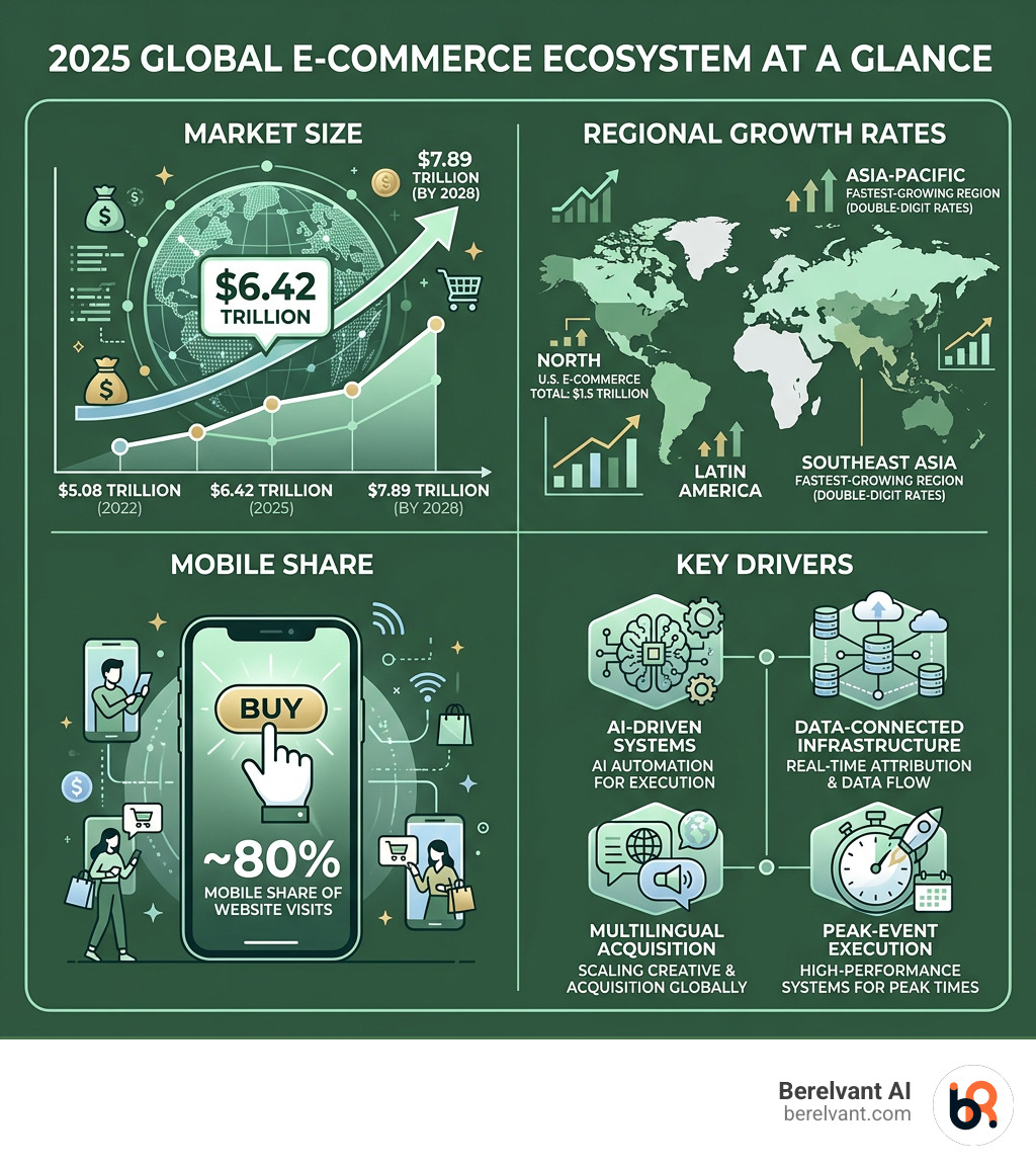 2025 global e-commerce ecosystem: market size, regional growth rates, mobile share, and key drivers - Online sales growth