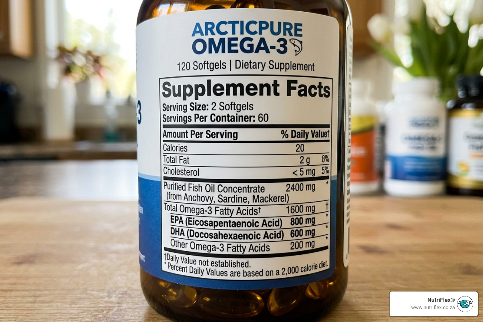 Close-Up Of A Fish Oil Supplement Label Showing The Breakdown Of Epa And Dha Milligrams Per Serving - Fish Oil For Dogs