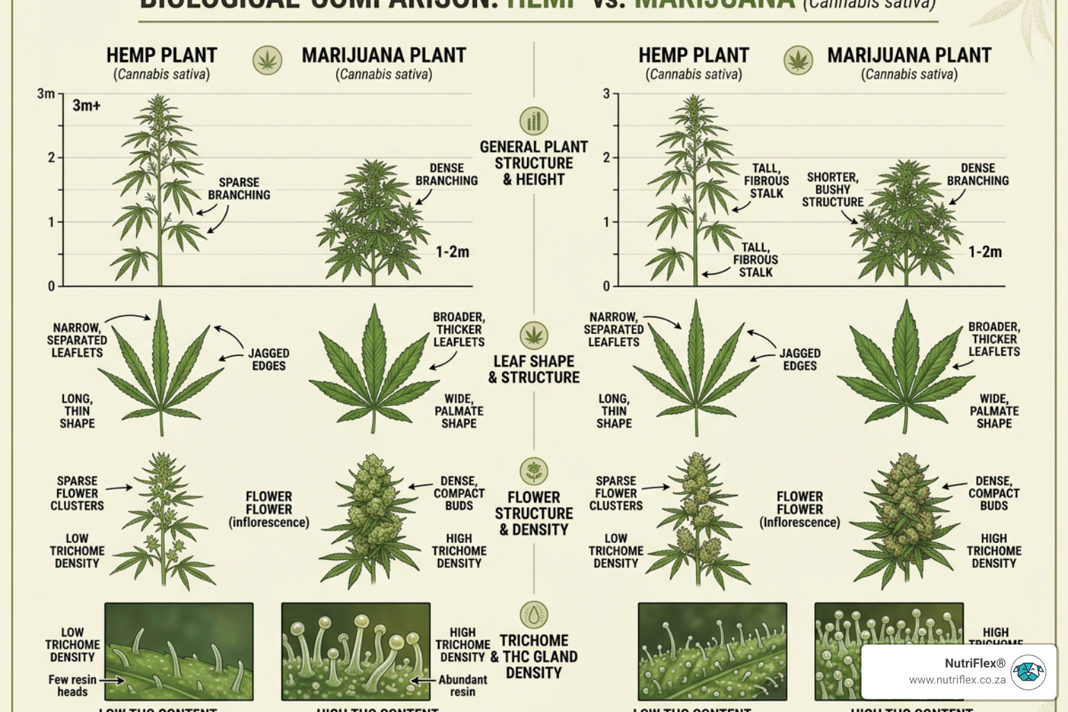 Illustration Showing The Biological Differences Between Hemp And Marijuana Plants - Cbd For Canine