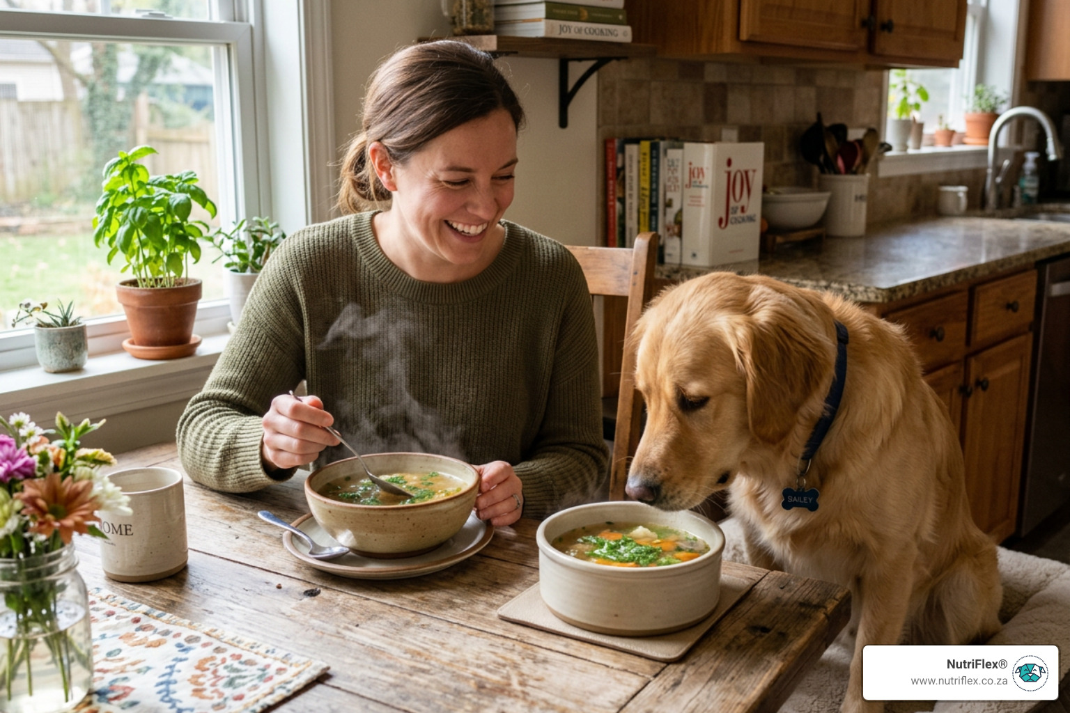 A Healthy Person Or Dog Enjoying A Bowl Of Nutritious Bone Broth - Bone Broth Leaky Gut A Healthy Person Or Dog Enjoying A Bowl Of Nutritious Bone Broth - Bone Broth Leaky Gut