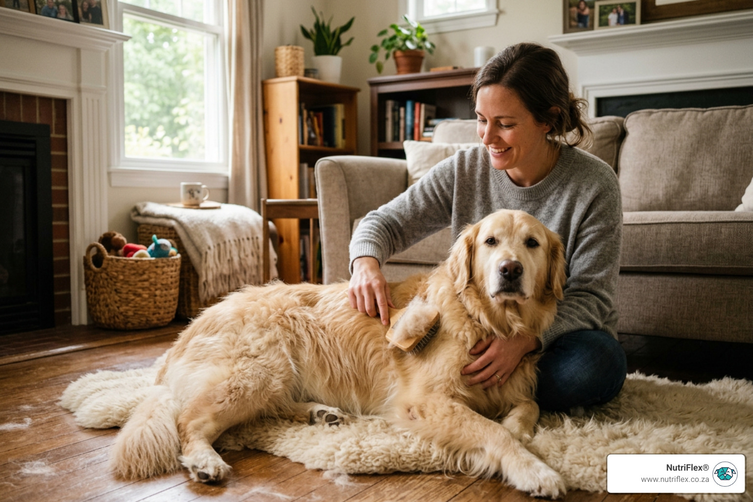 A Dog Being Brushed To Remove Loose Fur During Seasonal Shedding - Fish Oil For Dog Shedding A Dog Being Brushed To Remove Loose Fur During Seasonal Shedding - Fish Oil For Dog Shedding