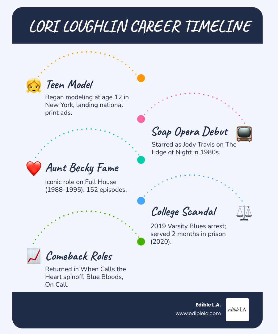 Lori Loughlin career timeline from 1964 to present including Full House, scandal, and post-prison roles - lori loughlin