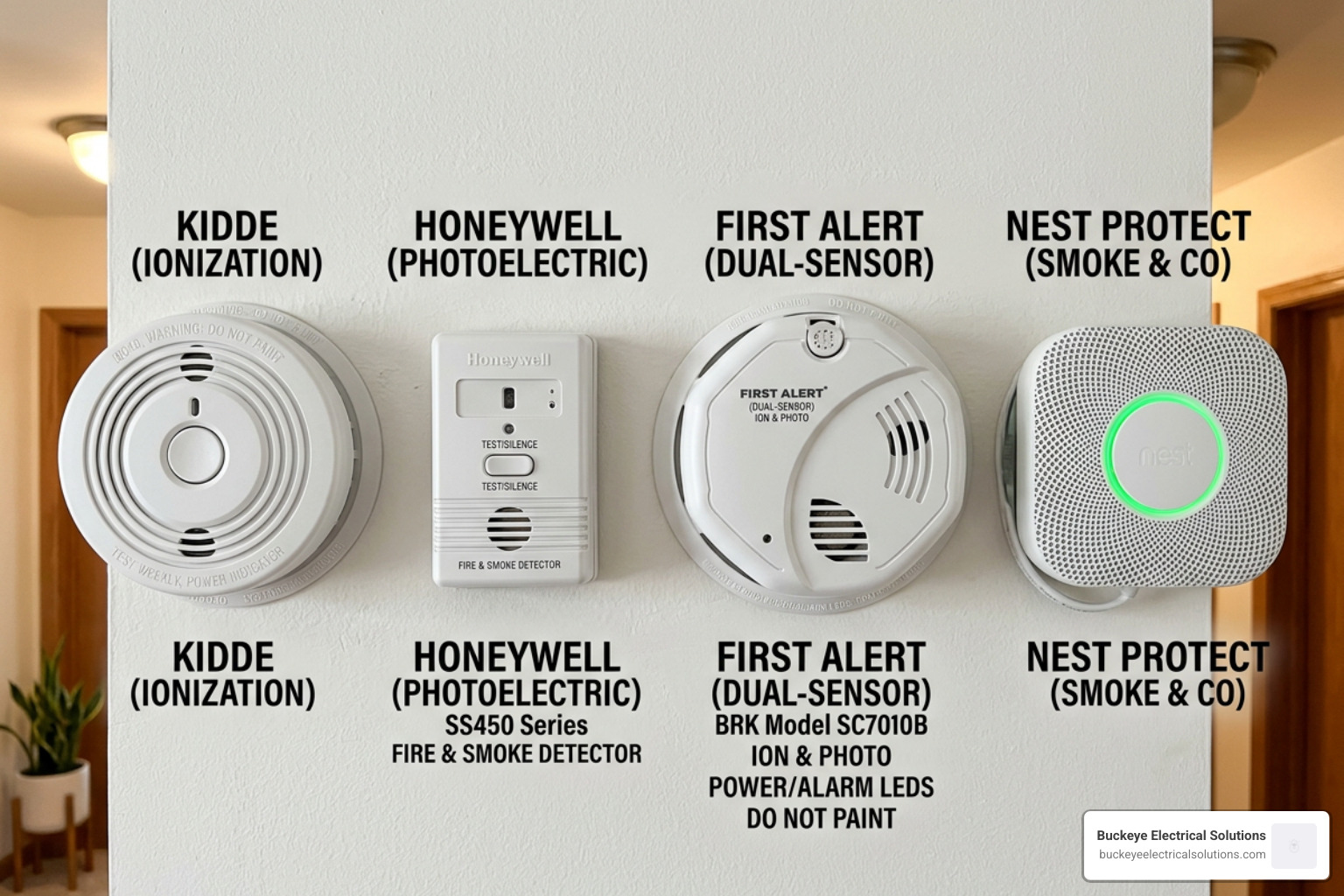 Different smoke detector models including ionization and photoelectric - smoke alarm installation and maintenance service