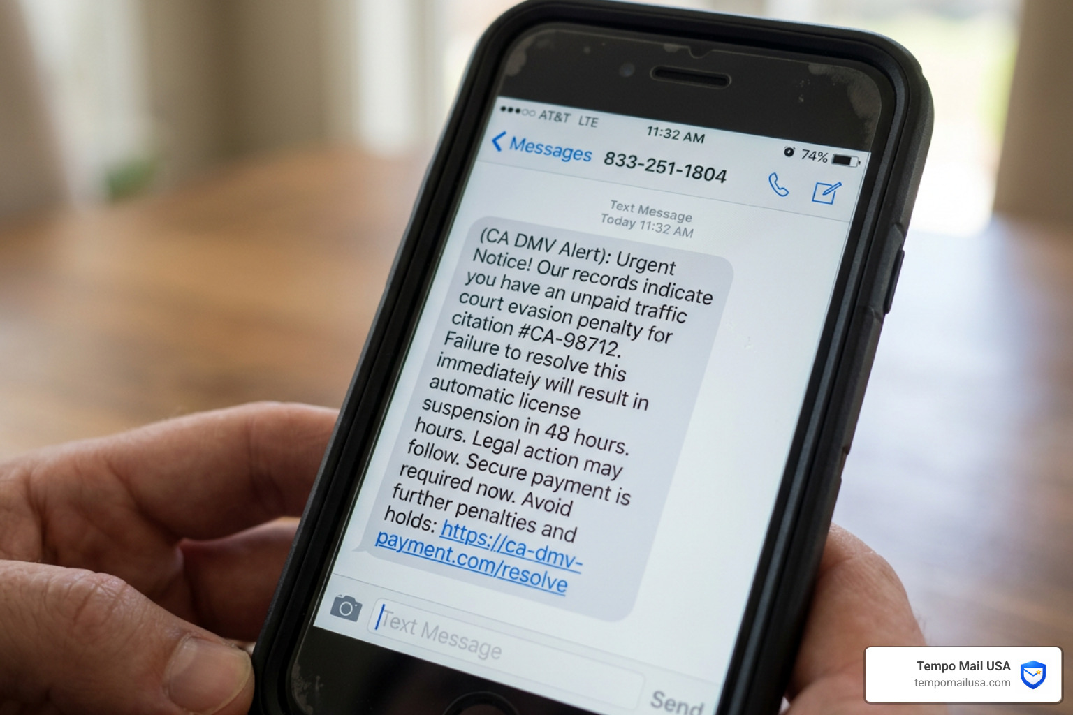 Fake Evasion Notice for traffic court displayed on a mobile screen - DMV Text Scam 2026 Fake Evasion Notice for traffic court displayed on a mobile screen - DMV Text Scam 2026
