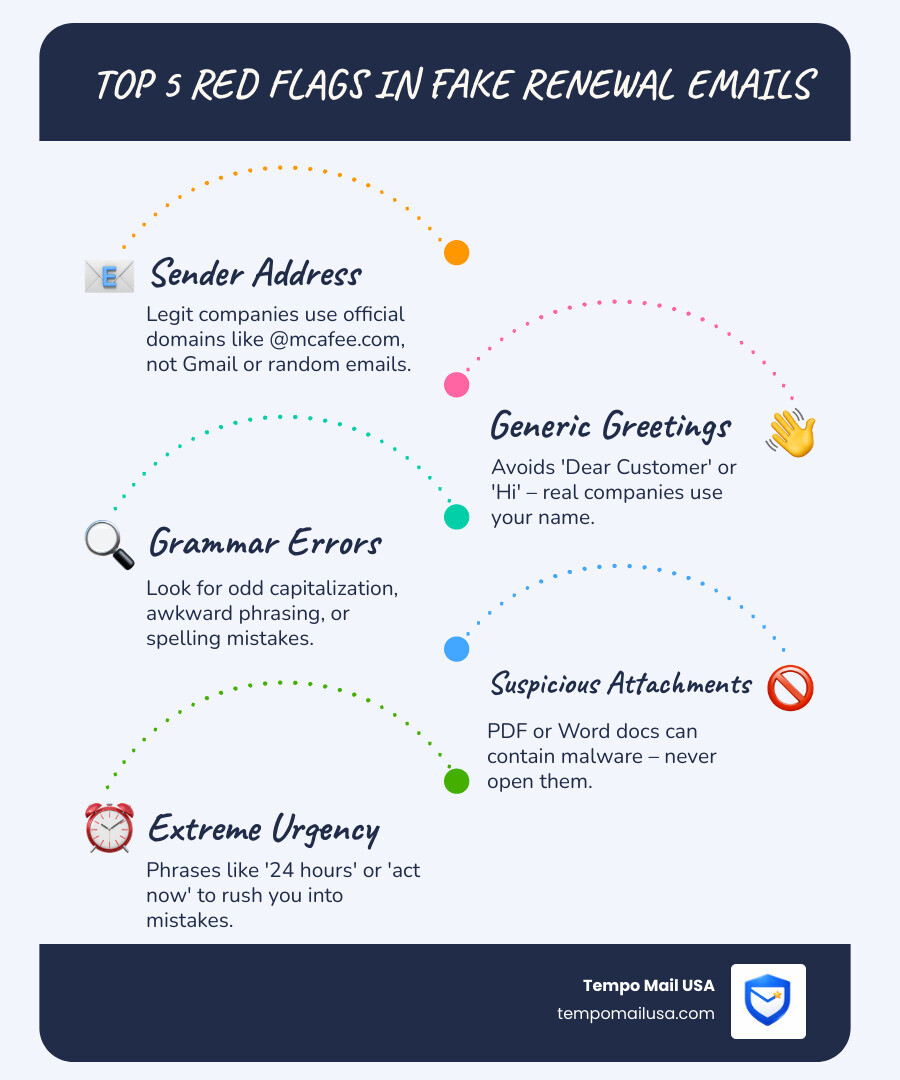 Infographic highlighting common phishing red flags in renewal emails - McAfee Renewal Scam / Geek Squad Scam infographic Infographic highlighting common phishing red flags in renewal emails - McAfee Renewal Scam / Geek Squad Scam infographic