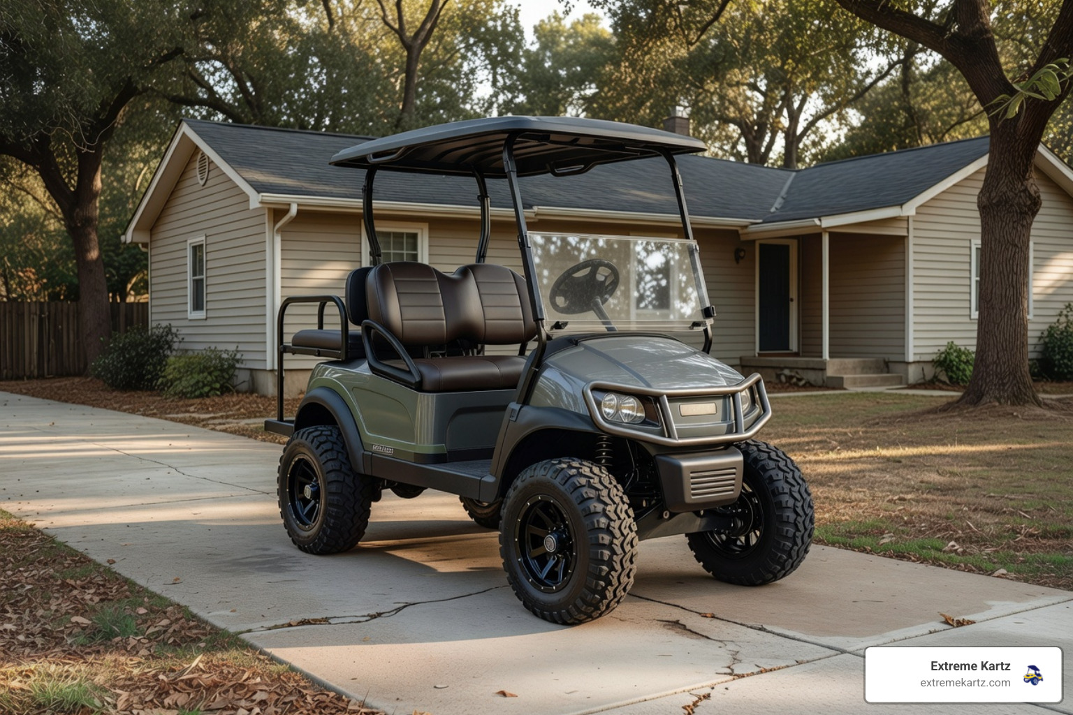 12 inch golf cart wheels and tires on a custom golf cart in a driveway - golf cart tires and wheels 12 inch