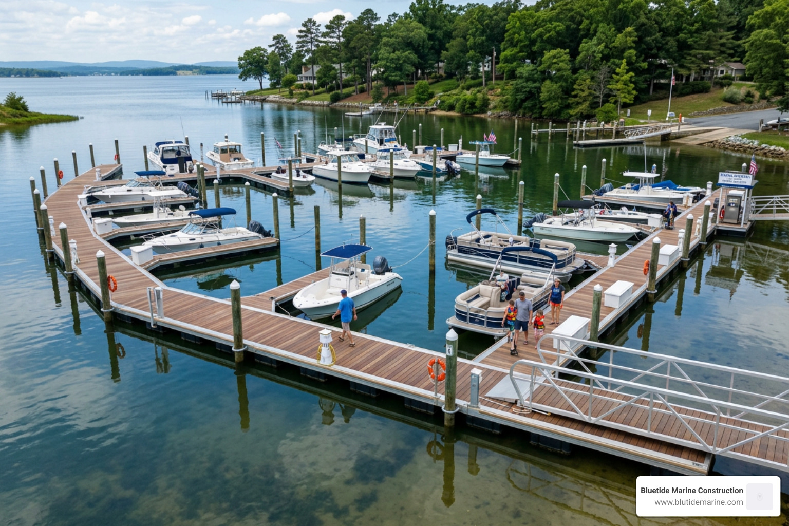Multi-slip floating dock system with aluminum frames and timber decking - docks builders near me Multi-slip floating dock system with aluminum frames and timber decking - docks builders near me