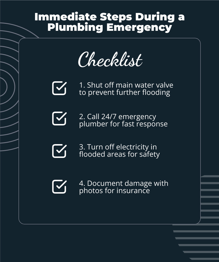 Immediate steps to take during a home plumbing emergency in Medway MA - emergency plumber medway ma infographic