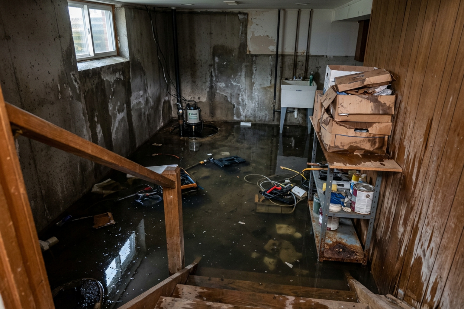 flooded basement with a failed sump pump - 24 hour emergency plumber