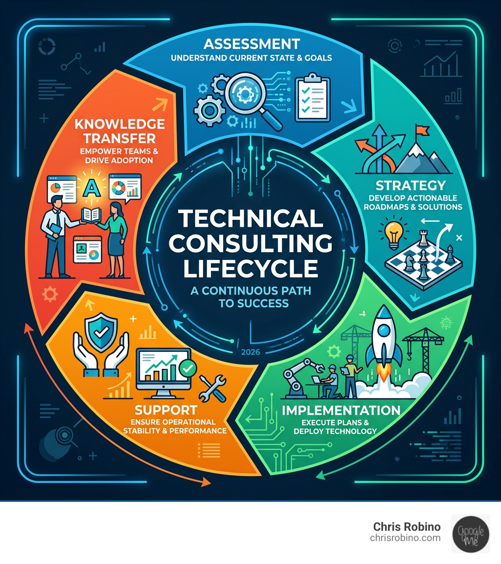 Technical consulting lifecycle: assessment, strategy, implementation, support, and knowledge transfer - technical consulting