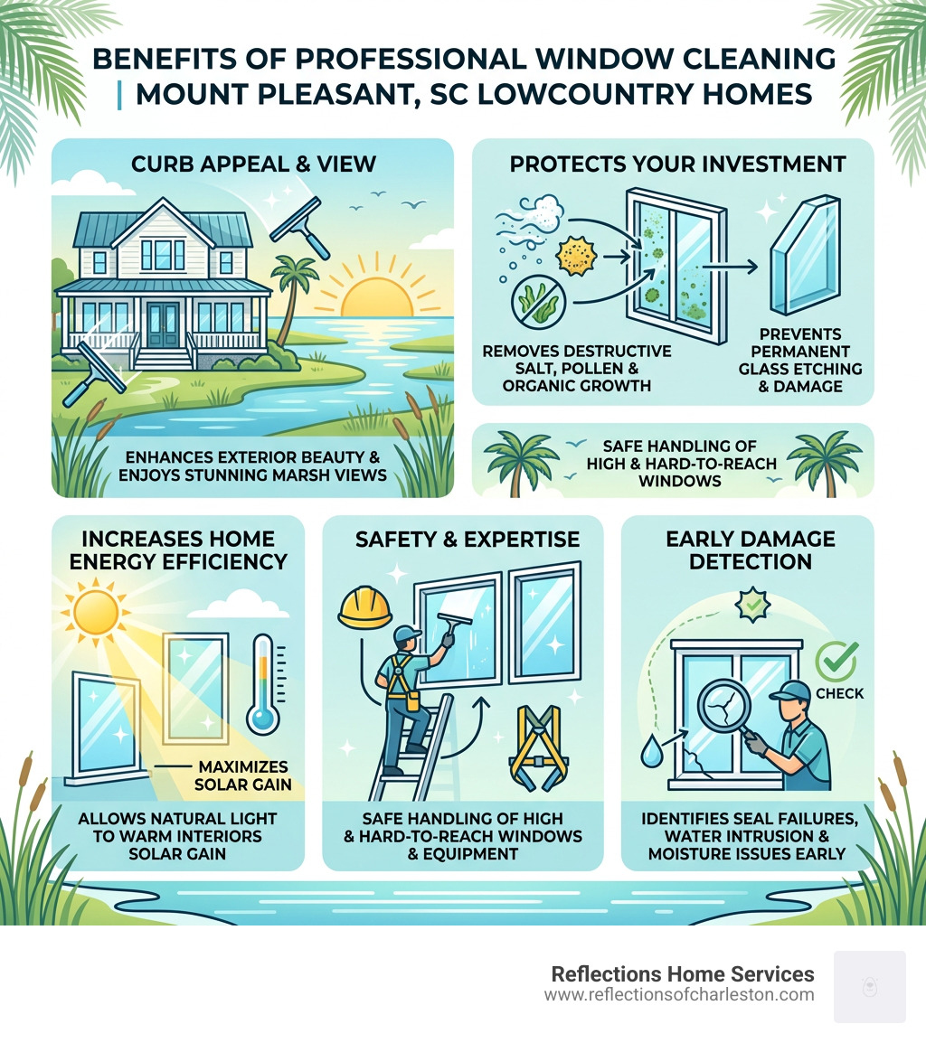 Benefits of professional window cleaning in Mount Pleasant SC Lowcountry homes infographic - window cleaning mount pleasant