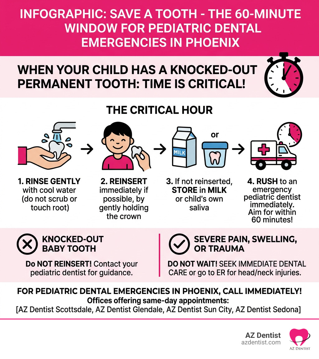 Infographic: Save a Tooth - The 60-Minute Window for Pediatric Dental Emergencies in Phoenix - Emergency pediatric dentist Infographic: Save a Tooth - The 60-Minute Window for Pediatric Dental Emergencies in Phoenix - Emergency pediatric dentist