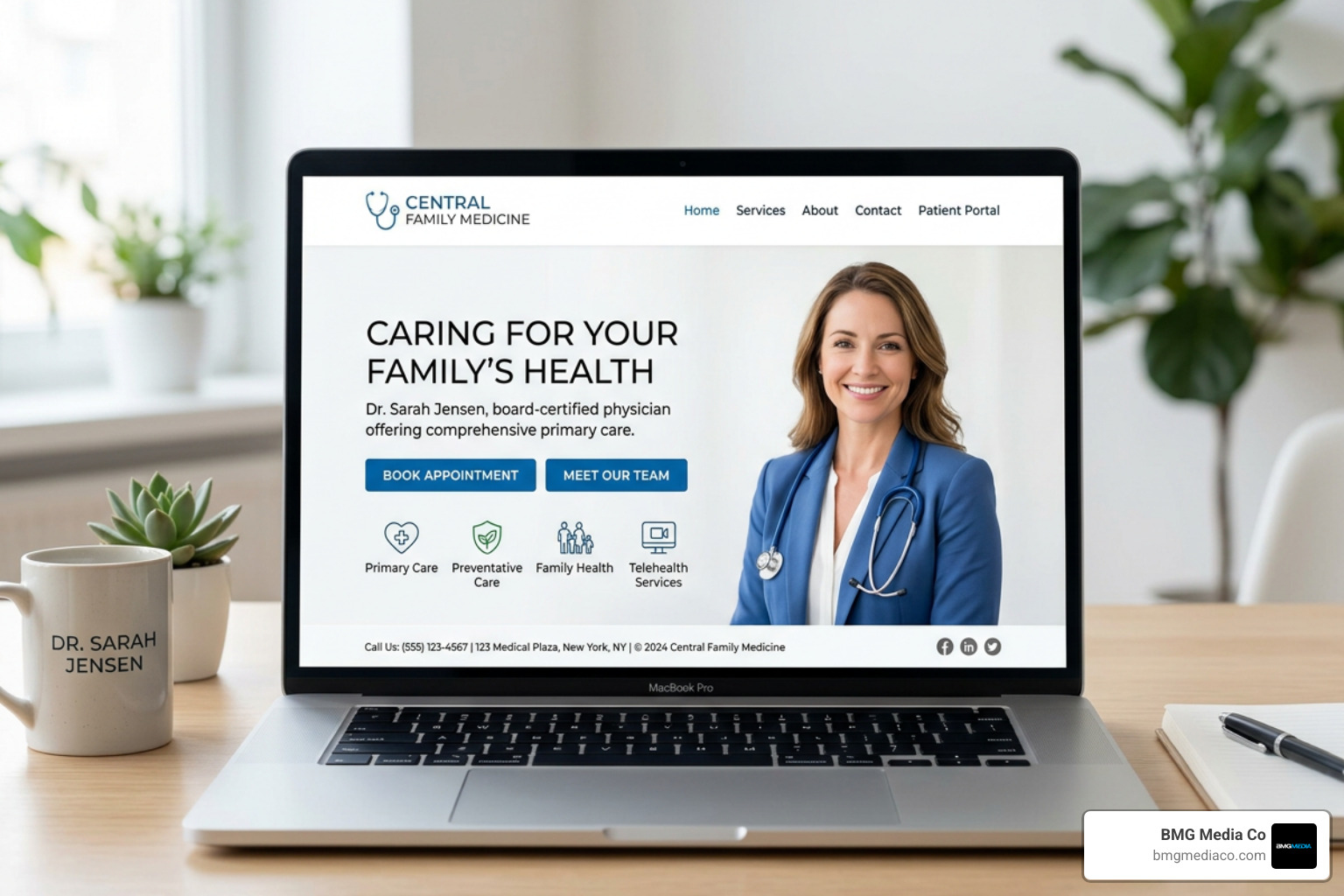 A clean, uncluttered medical homepage showing clear calls to action - website design for medical doctors