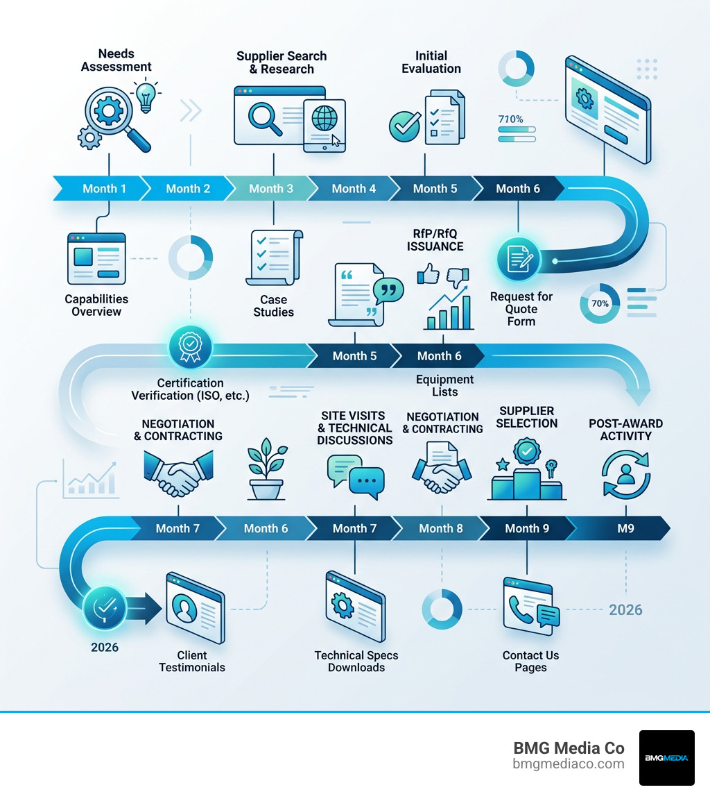 Infographic showing the 9-month industrial procurement journey and key website touchpoints - websites for manufacturing