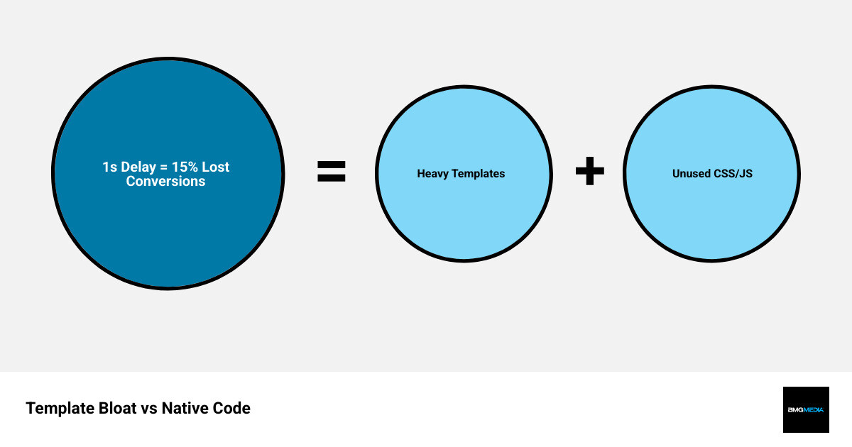 Template bloat vs native code efficiency comparison infographic - no template website design infographic sum_of_parts