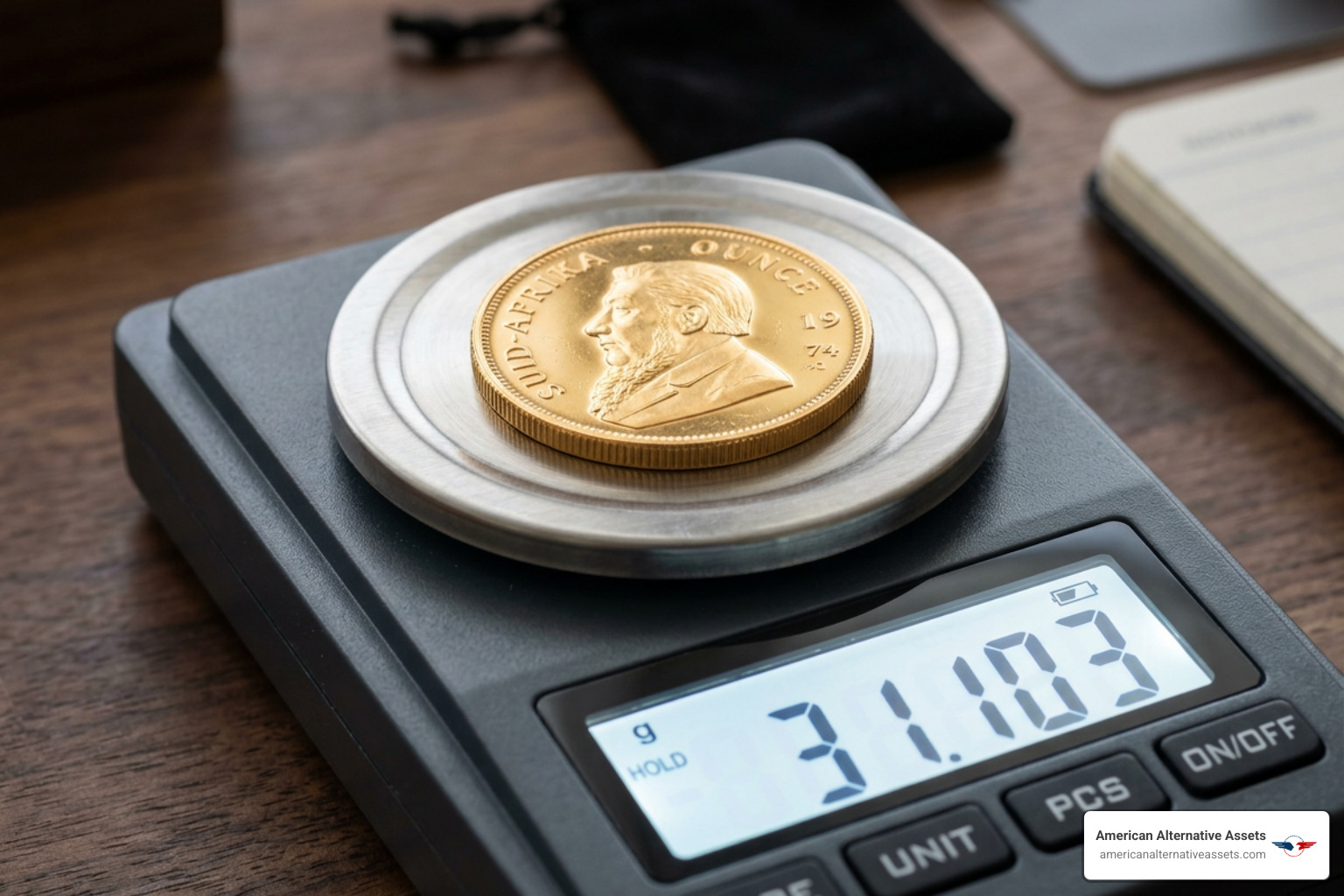 digital gram scale weighing a gold coin with precision - value of my gold