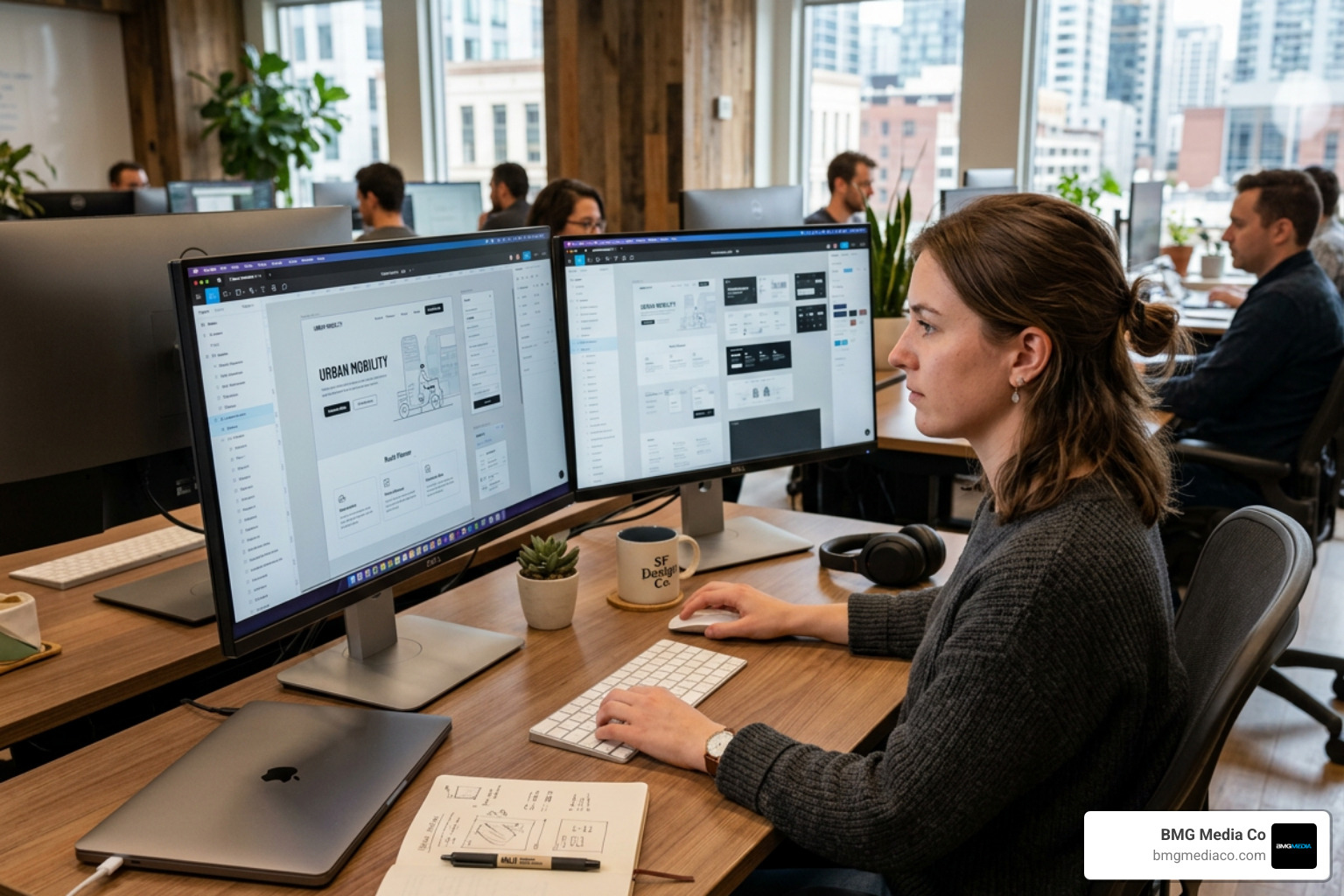 A web designer using Figma to create modern website wireframes - web design contractor