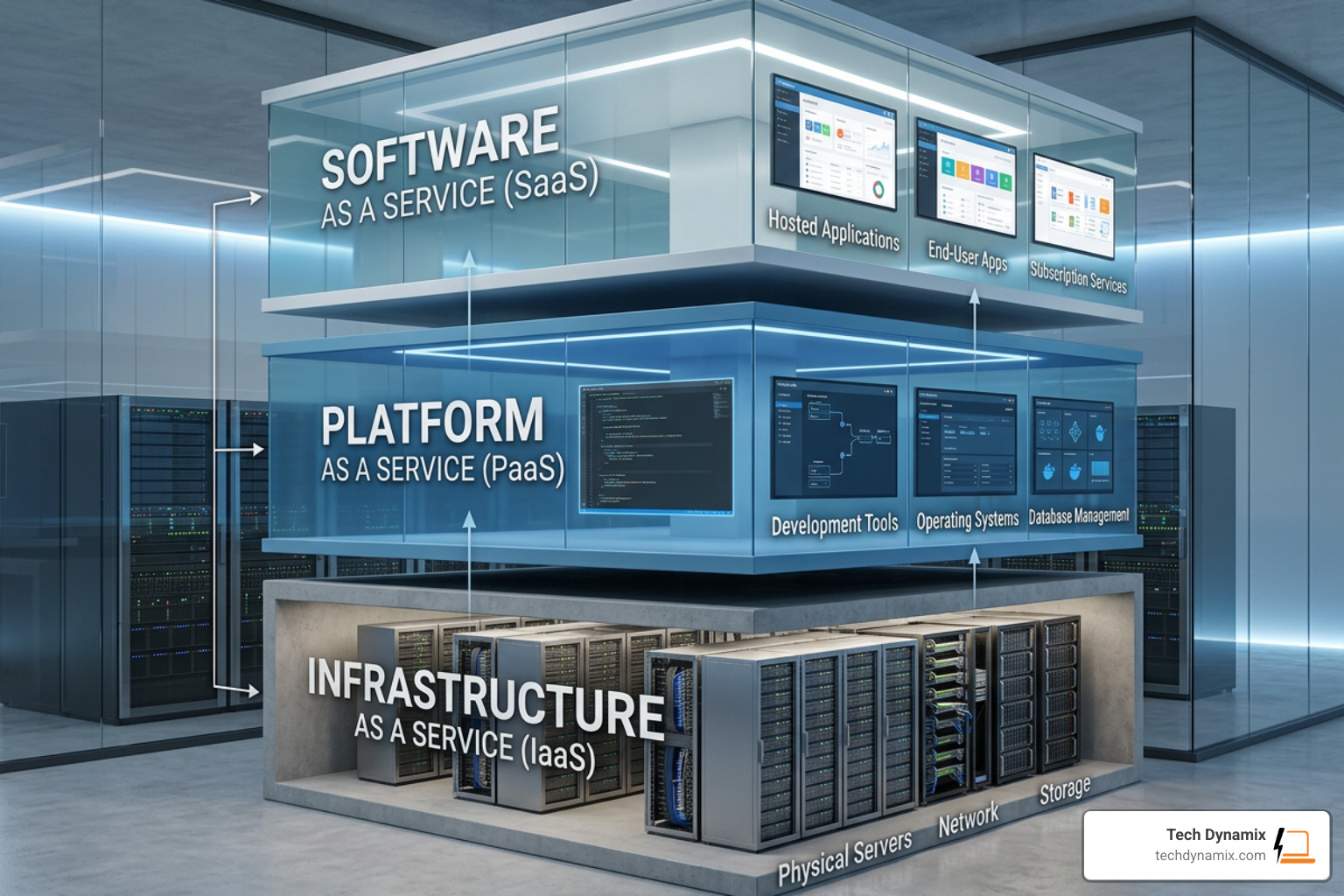 Cloud architecture layers showing infrastructure platform and software levels - Enterprise cloud services