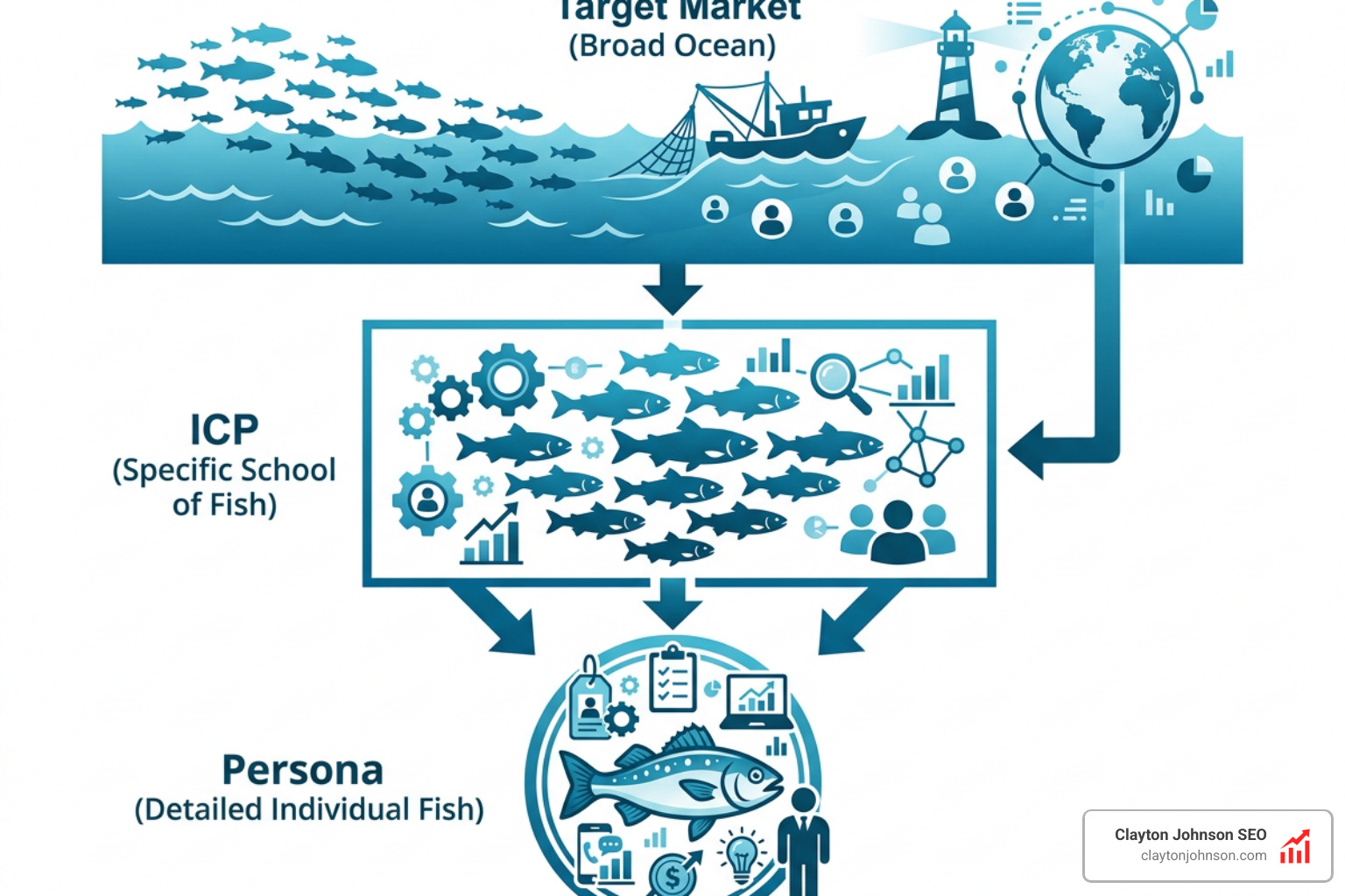Target Market vs ICP vs Persona hierarchy infographic - audience mapping startup guide Target Market vs ICP vs Persona hierarchy infographic - audience mapping startup guide