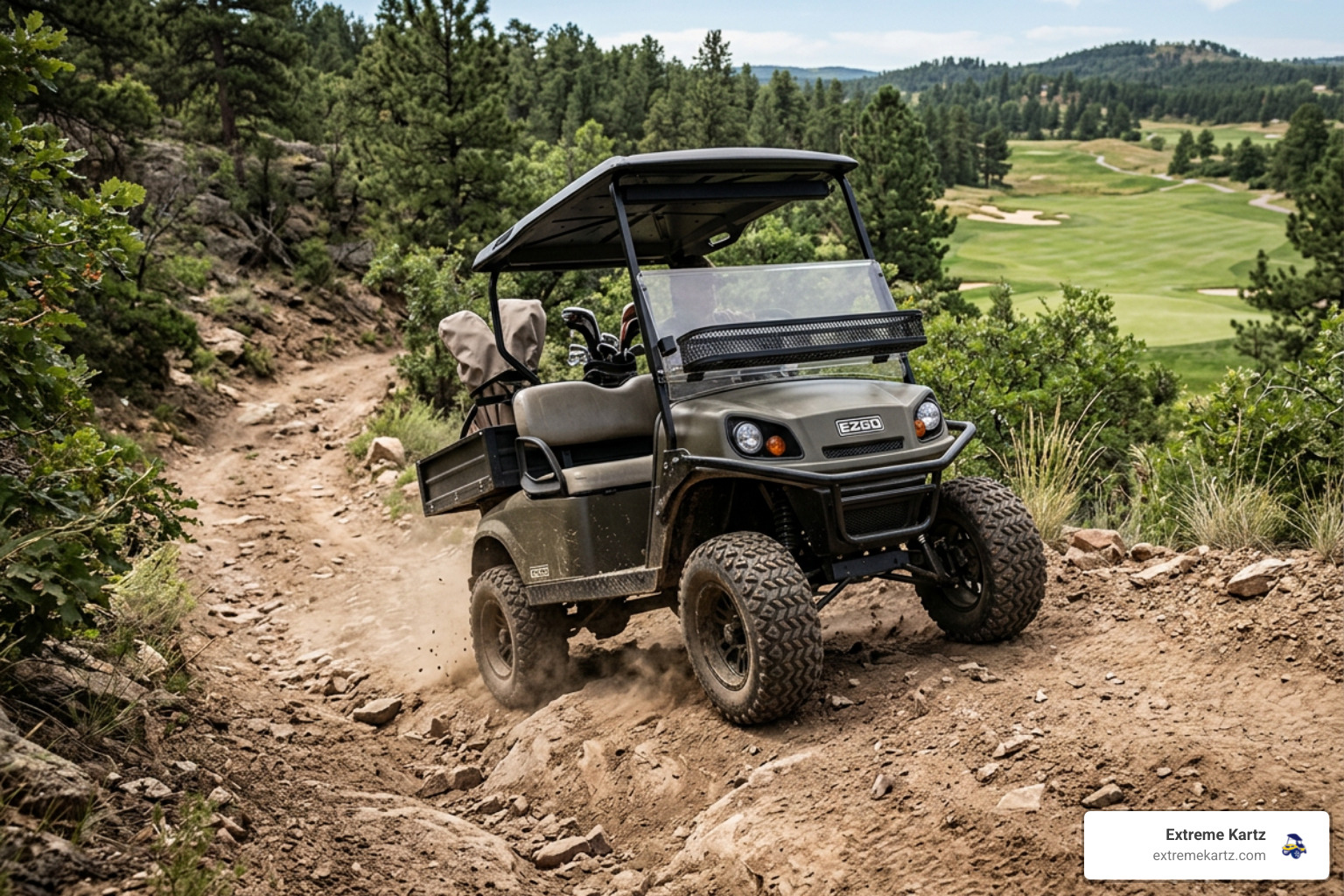 AC drive golf cart on a steep incline showing performance and power - AC drive golf cart