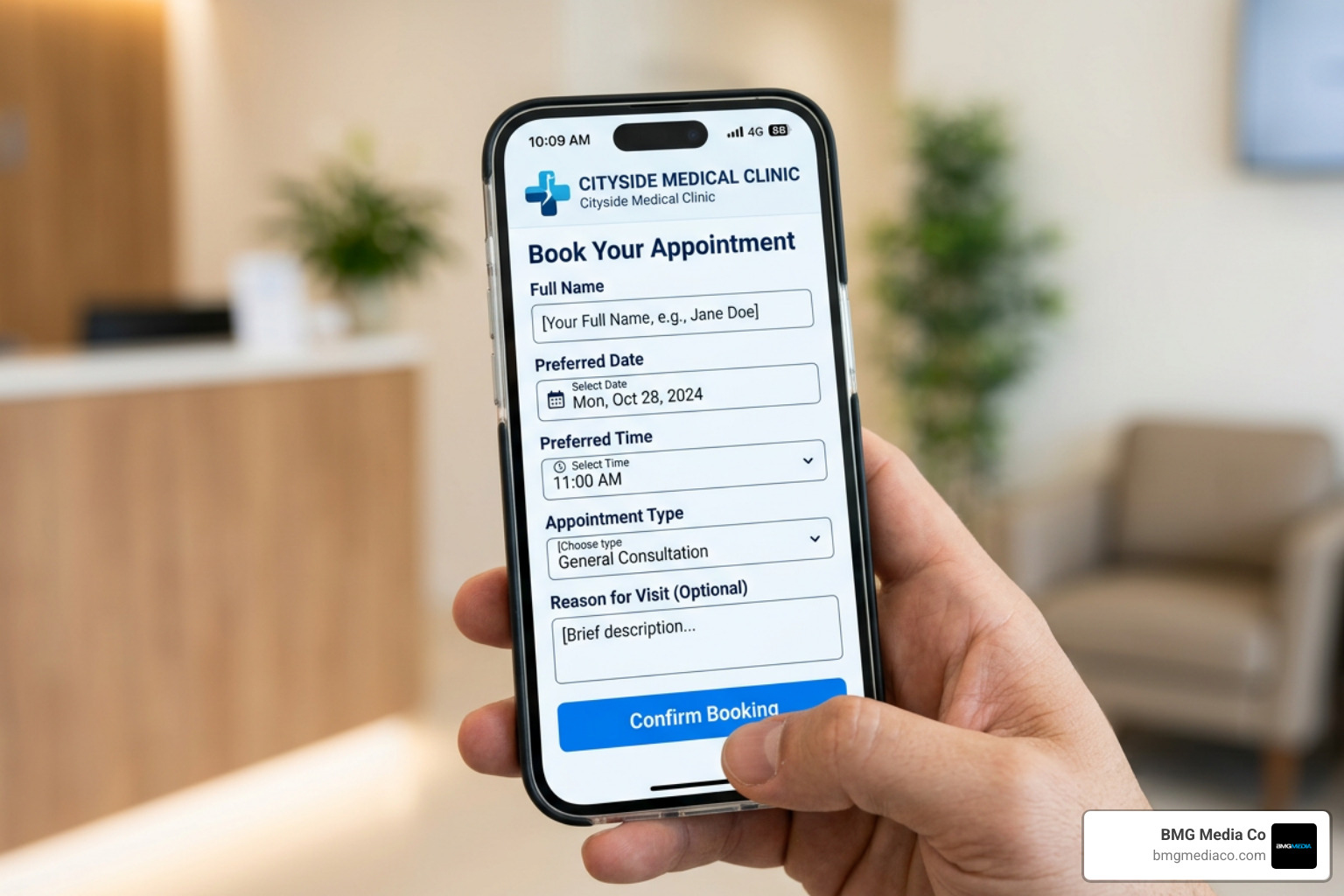 Mobile-responsive medical appointment form on a smartphone screen - wordpress sites for doctors