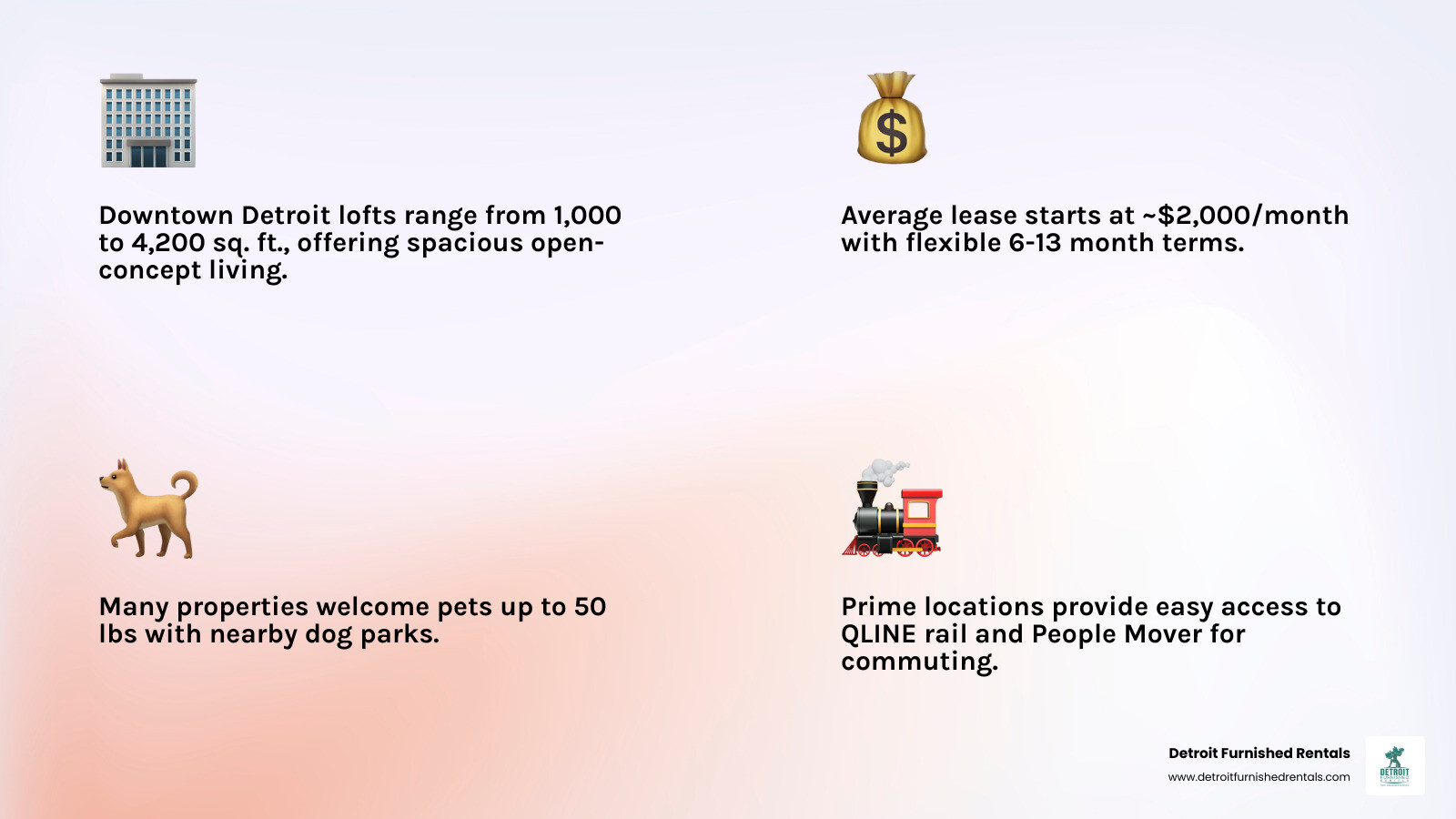 Benefits of leasing a loft in downtown Detroit infographic - downtown detroit lofts for lease infographic