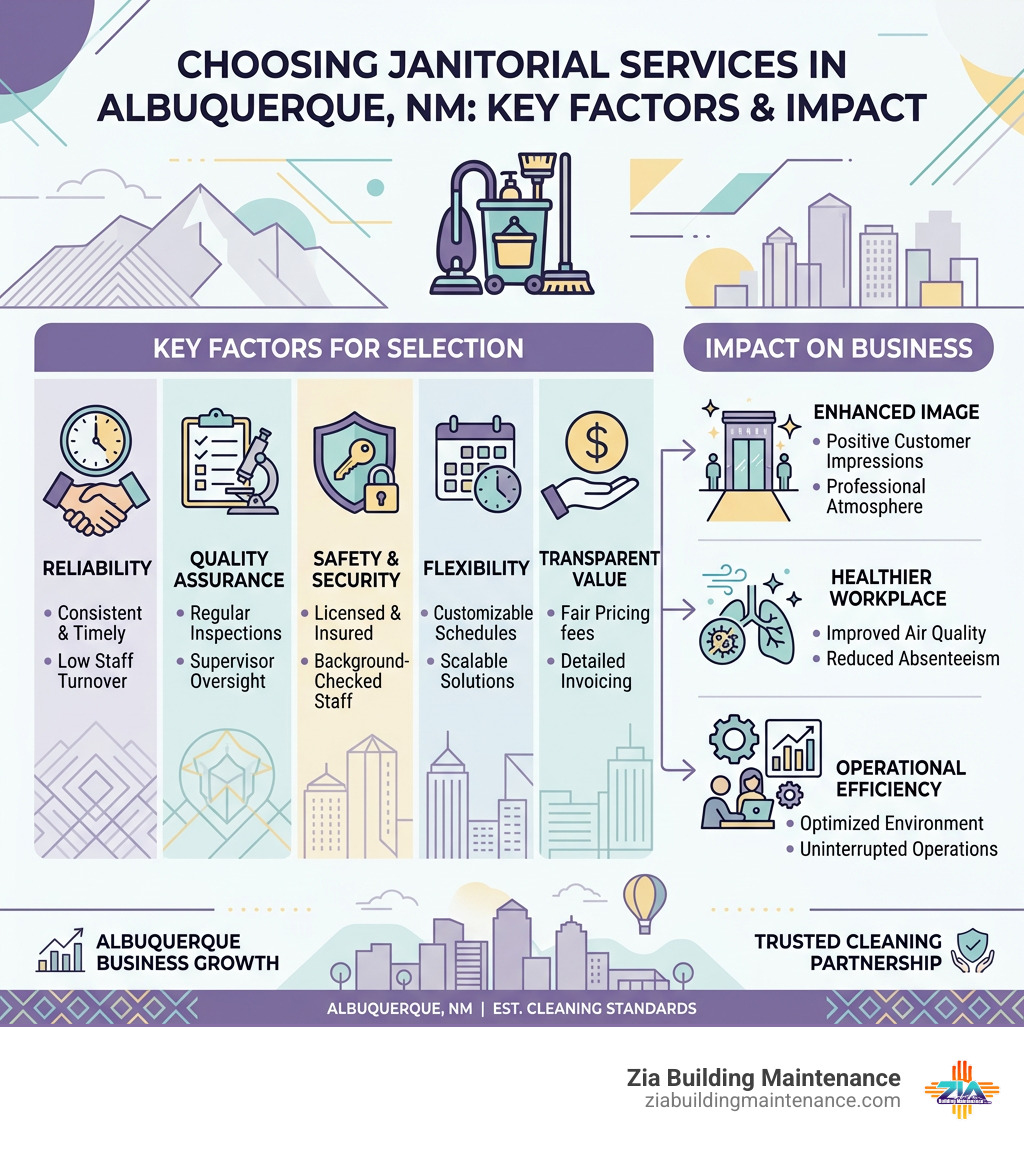 infographic showing key factors for choosing janitorial services in Albuquerque NM and impact on business - janitorial infographic showing key factors for choosing janitorial services in Albuquerque NM and impact on business - janitorial