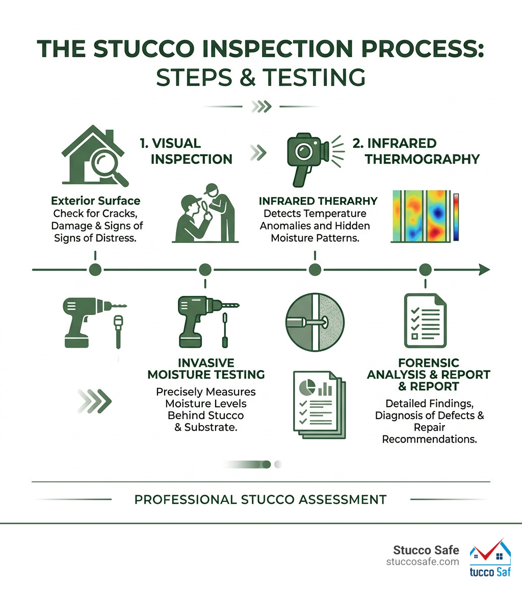 Stucco inspection process steps from visual check to invasive moisture testing to report - Stucco inspection West Chester PA Stucco inspection process steps from visual check to invasive moisture testing to report - Stucco inspection West Chester PA