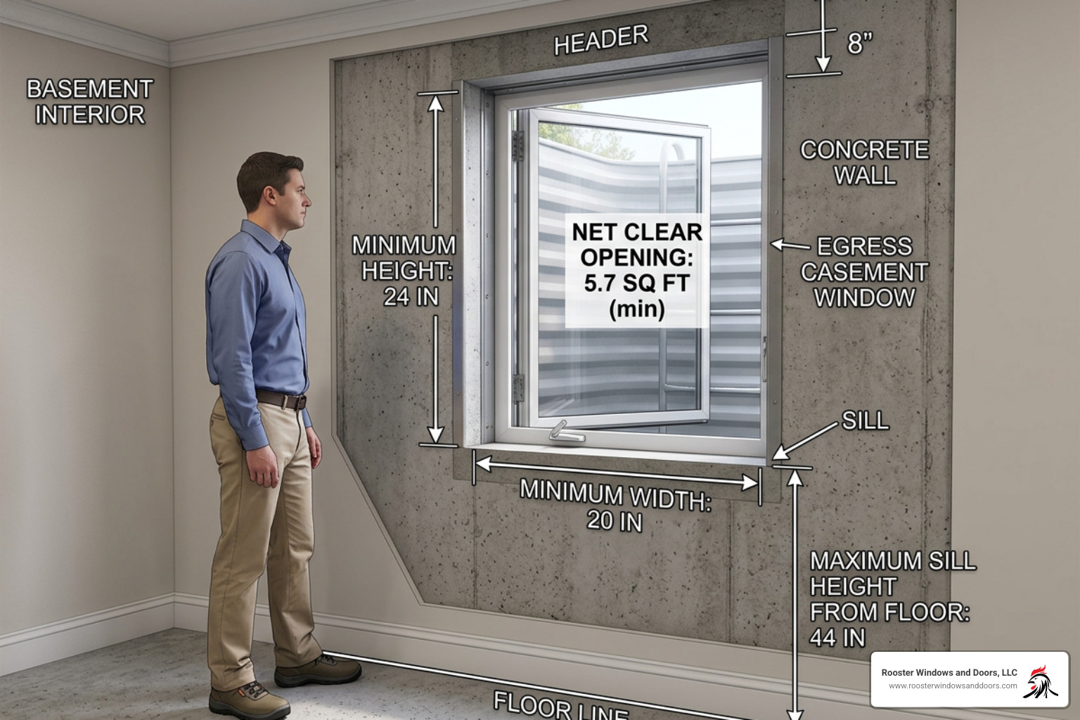 Standard egress window dimensions for code compliance - add window to basement Standard egress window dimensions for code compliance - add window to basement