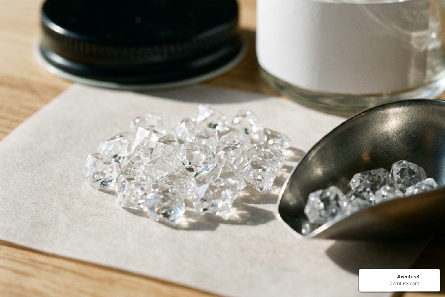 Close up of sparkling THCa diamonds used for infusion - infused mini joints Close up of sparkling THCa diamonds used for infusion - infused mini joints