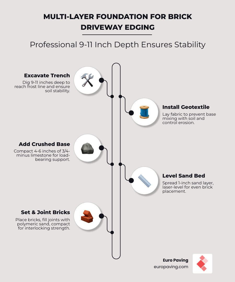 infographic showing multi-layer foundation of professional brick driveway edging system - brick driveway edging infographic infographic showing multi-layer foundation of professional brick driveway edging system - brick driveway edging infographic