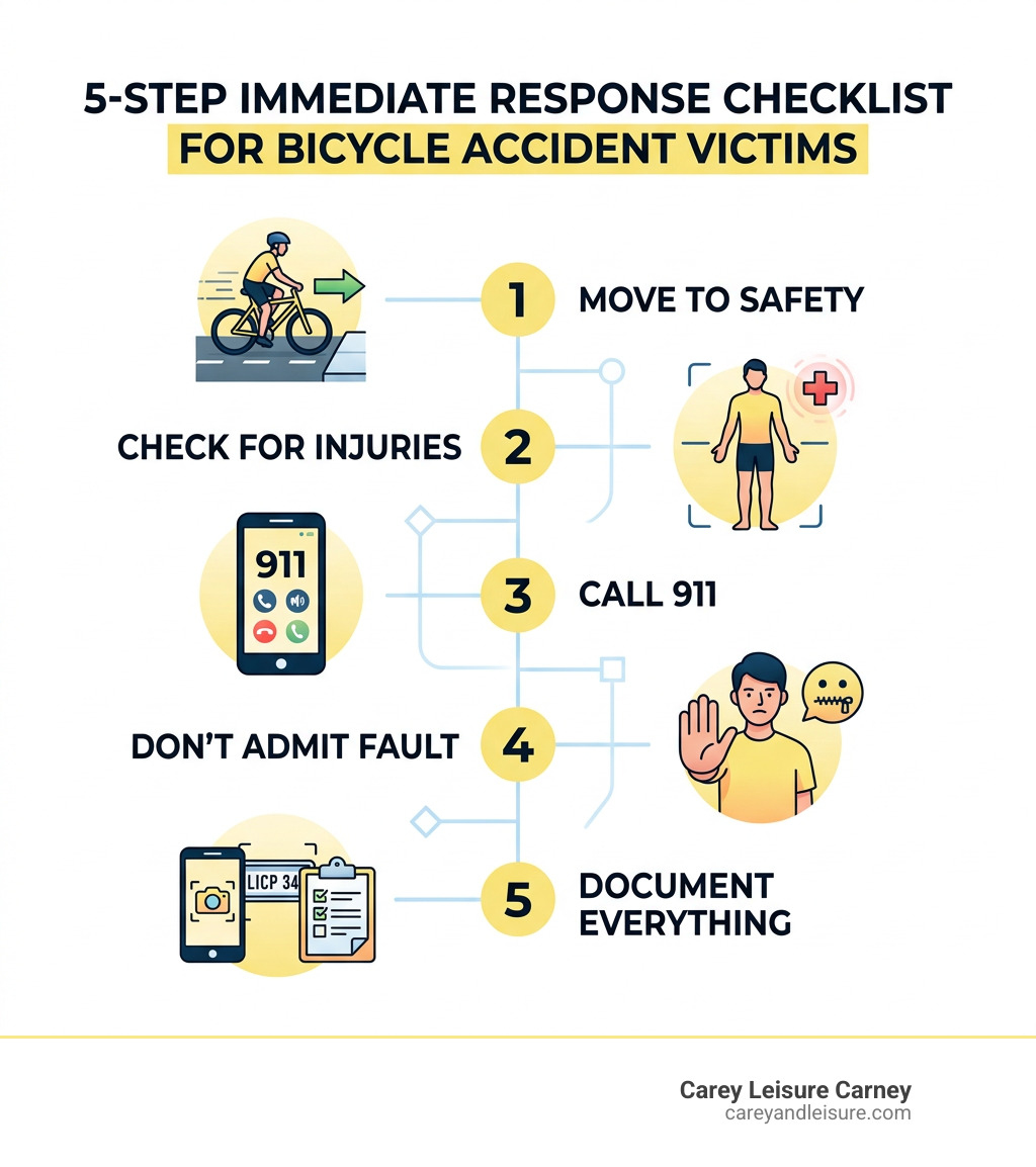 5-step immediate response checklist for bicycle accident victims - what to do after a bicycle accident infographic 