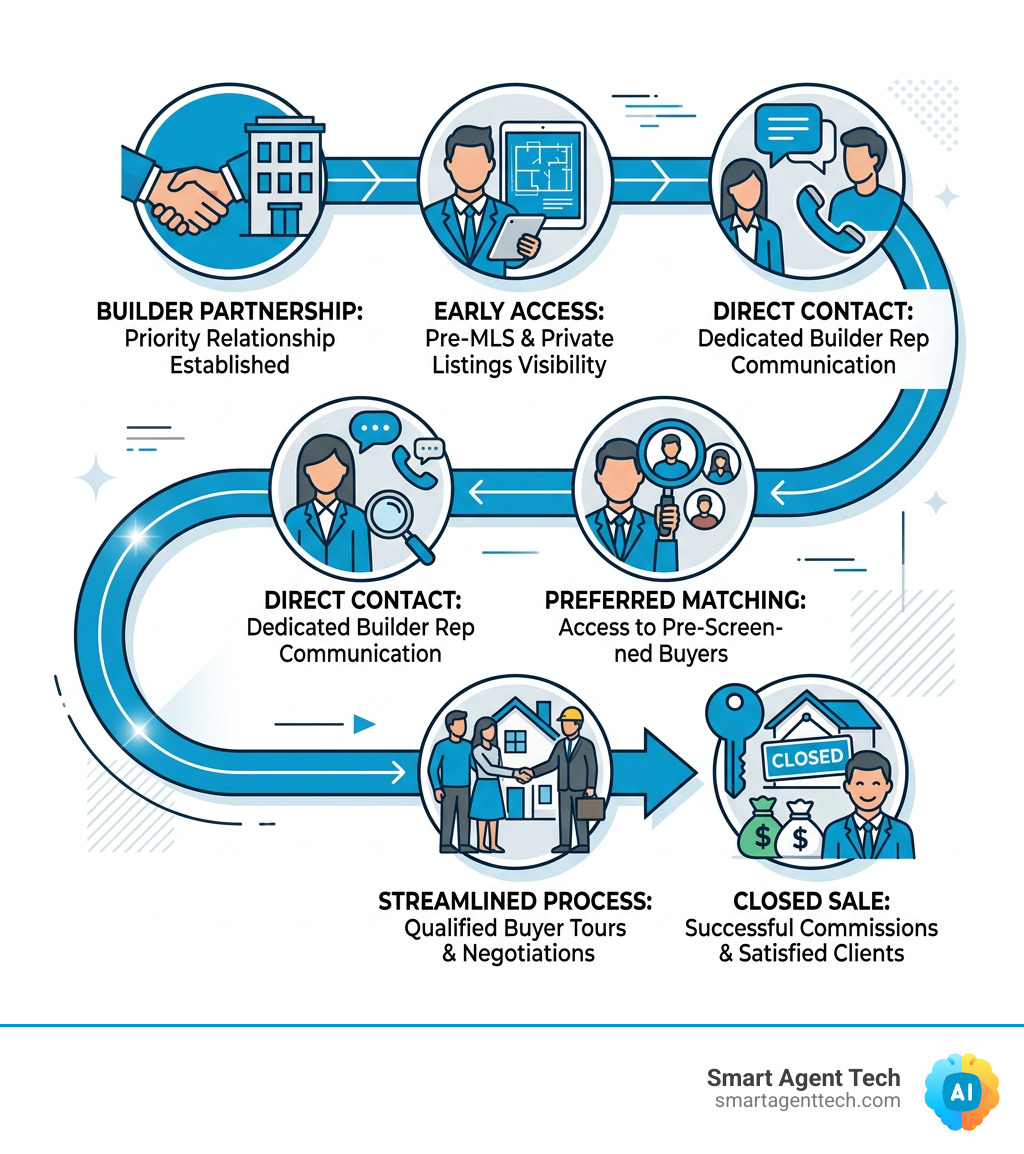 exclusive agent access lifecycle from builder partnership to closed sale - builder exclusive agent access infographic exclusive agent access lifecycle from builder partnership to closed sale - builder exclusive agent access infographic
