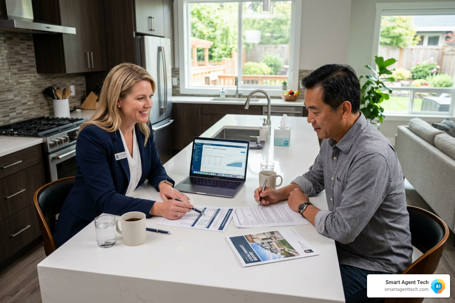 Real estate agent discussing listing options with a homeowner - lead generation sites for realtors Real estate agent discussing listing options with a homeowner - lead generation sites for realtors