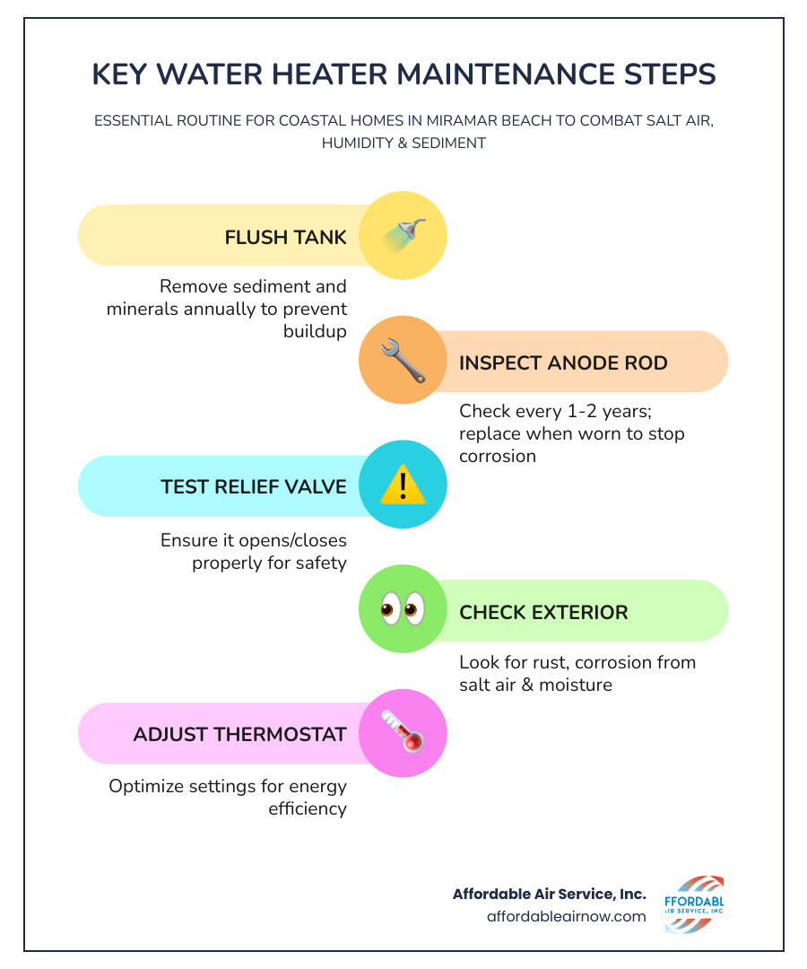Infographic showing tank vs tankless water heater components and key maintenance steps for coastal homes - water heaters Infographic showing tank vs tankless water heater components and key maintenance steps for coastal homes - water heaters