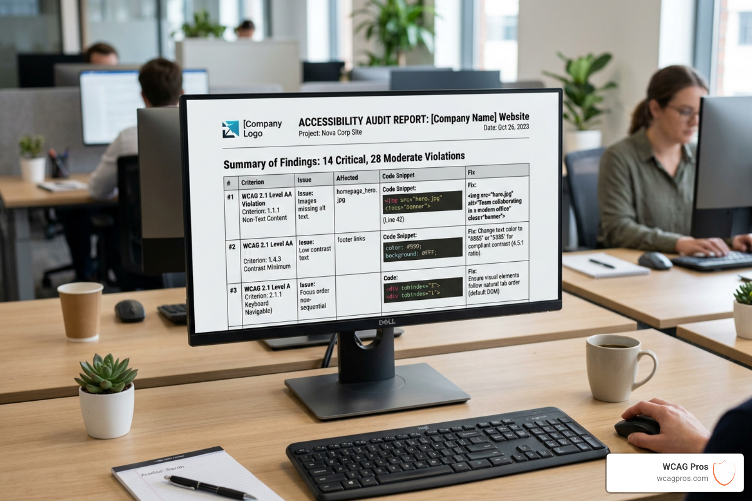 A detailed audit report showing accessibility violations and code-level fixes - javascript wcag compliance audit A detailed audit report showing accessibility violations and code-level fixes - javascript wcag compliance audit