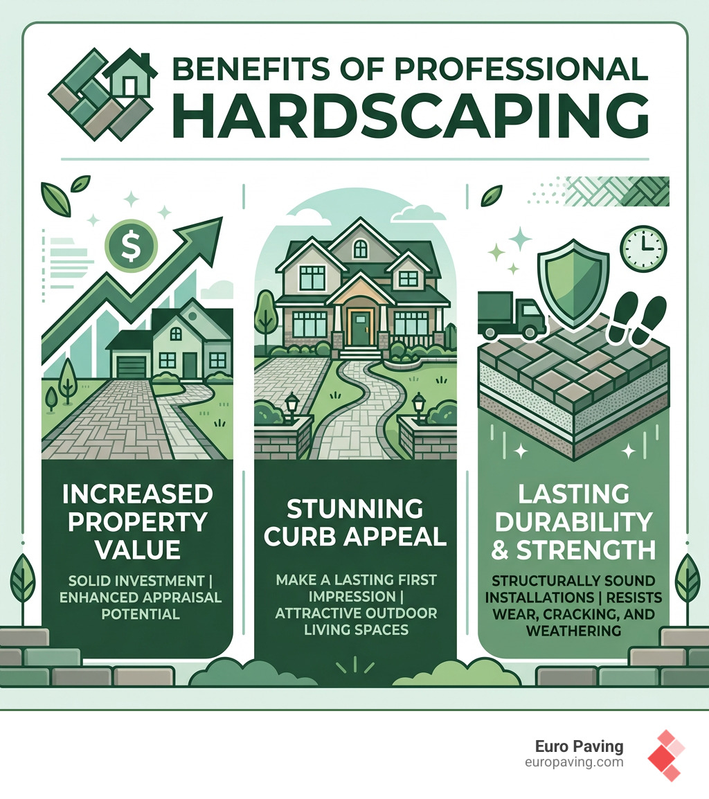 Benefits of professional hardscaping including property value, curb appeal, and durability - outdoor paving contractors