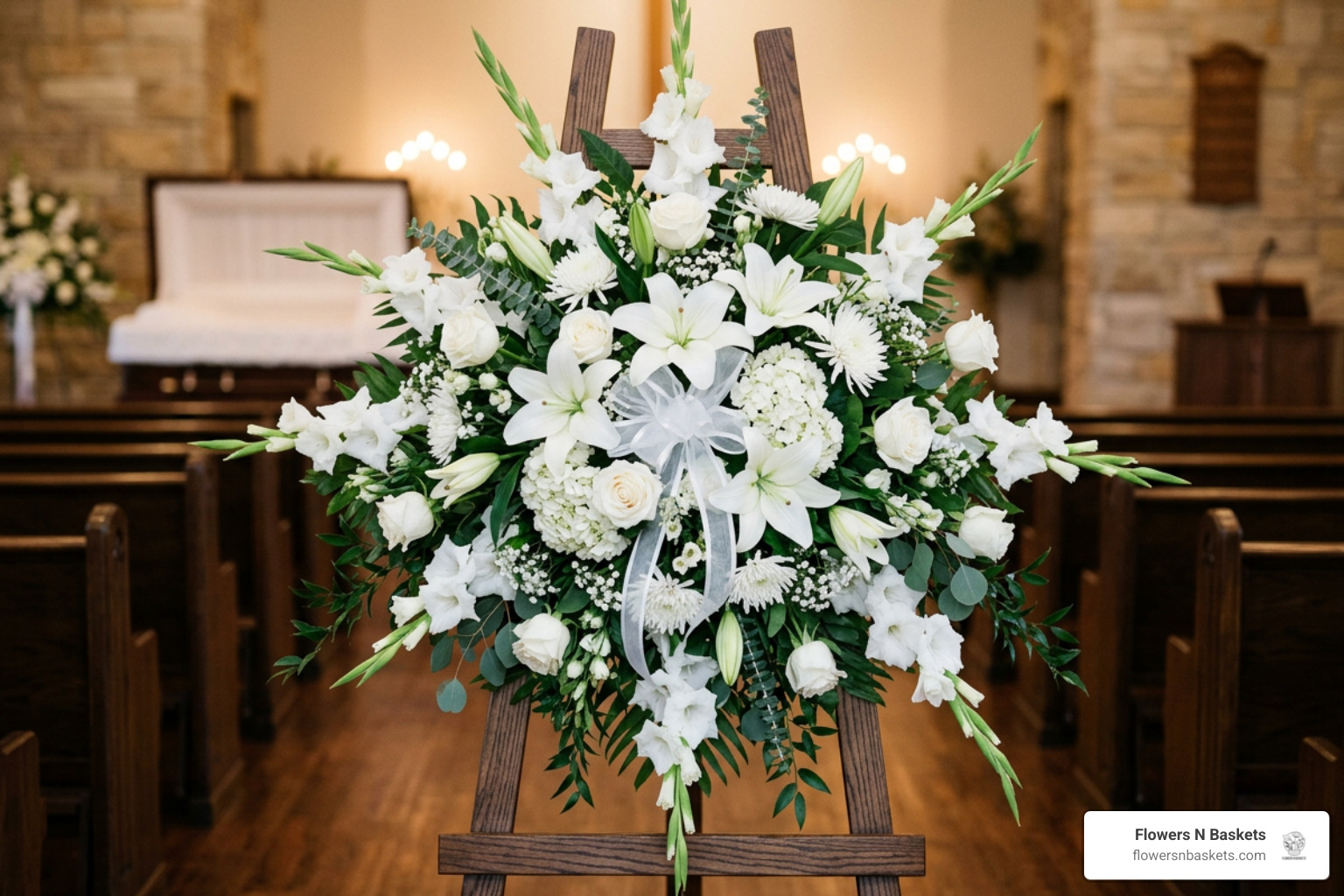 traditional standing spray on an easel - beautiful funeral flower arrangements
