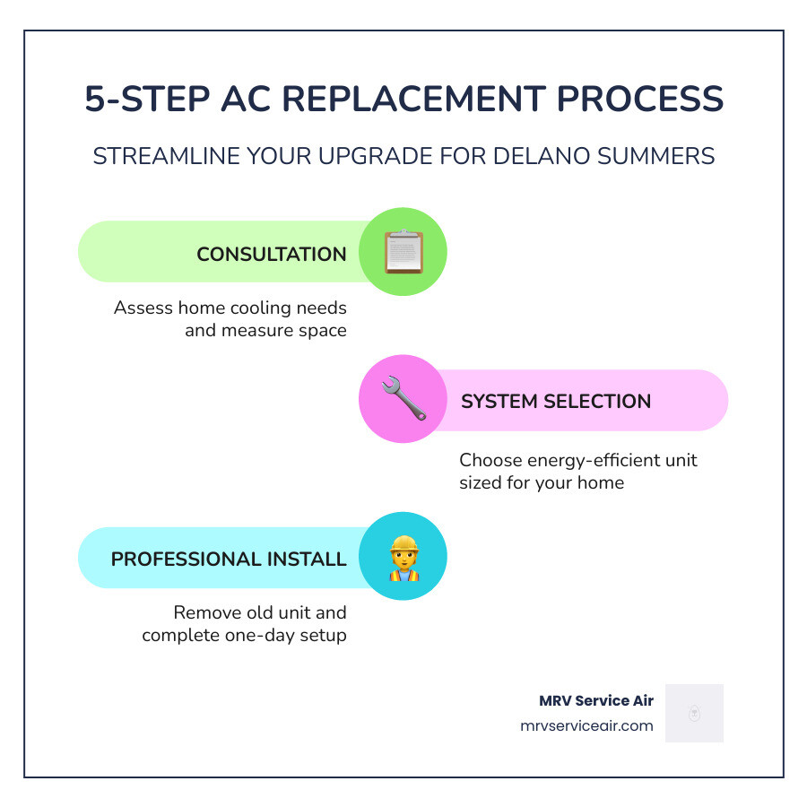 5-step AC replacement process for Delano CA homeowners infographic - affordable ac replacement in delano, ca infographic 5-step AC replacement process for Delano CA homeowners infographic - affordable ac replacement in delano, ca infographic