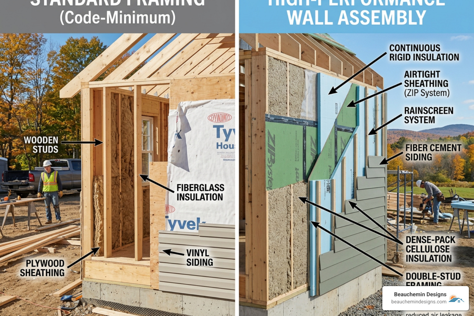 Standard wall framing vs. advanced high-performance assemblies - High Performance Homes Standard wall framing vs. advanced high-performance assemblies - High Performance Homes