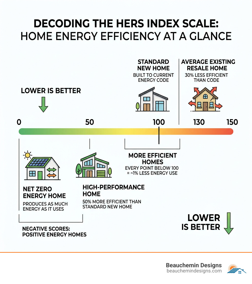 HERS Index scale from 0 to 150 showing score benchmarks and energy efficiency levels - hers index score infographic HERS Index scale from 0 to 150 showing score benchmarks and energy efficiency levels - hers index score infographic
